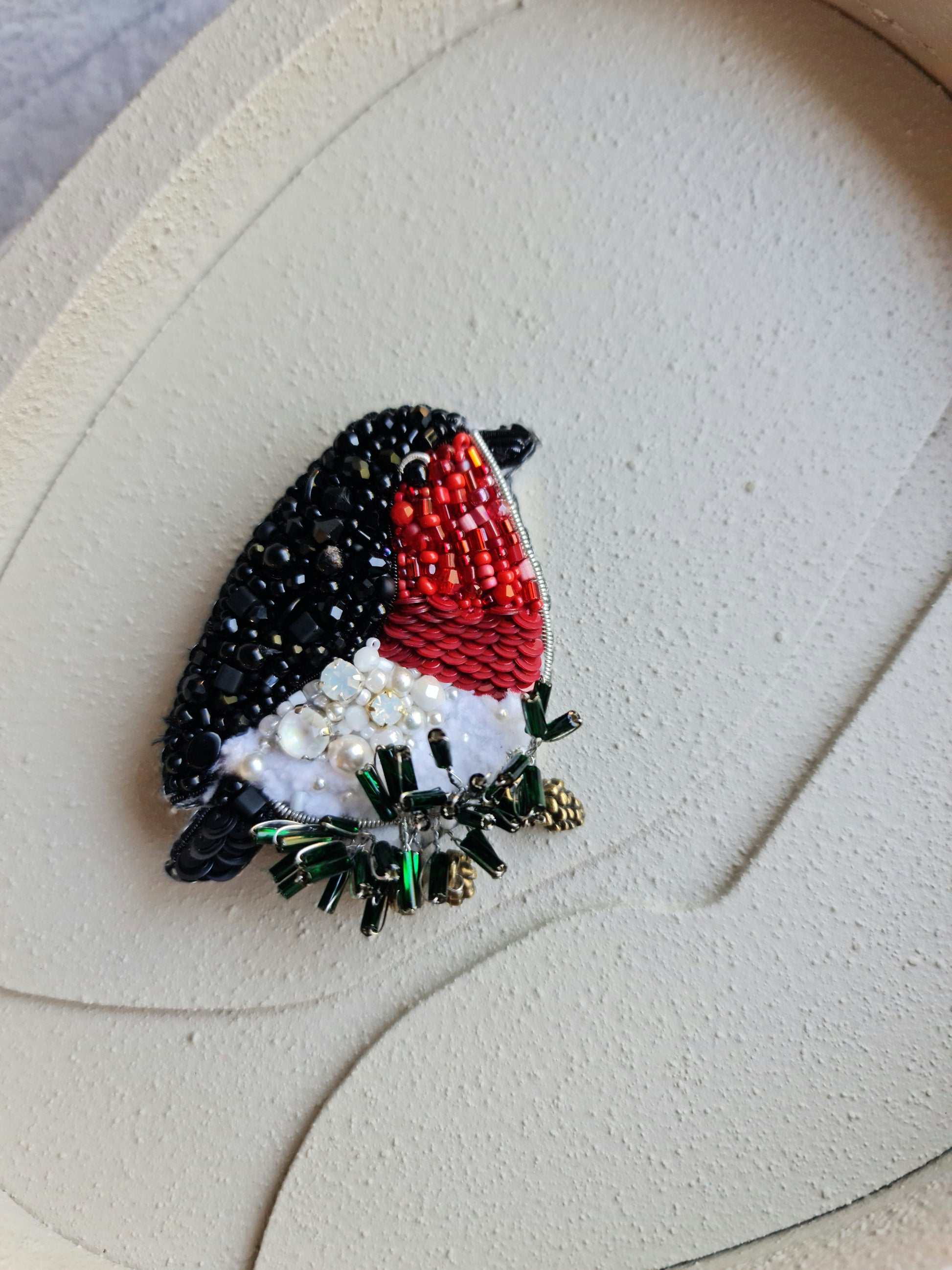 Bullfinch Beaded Brooch