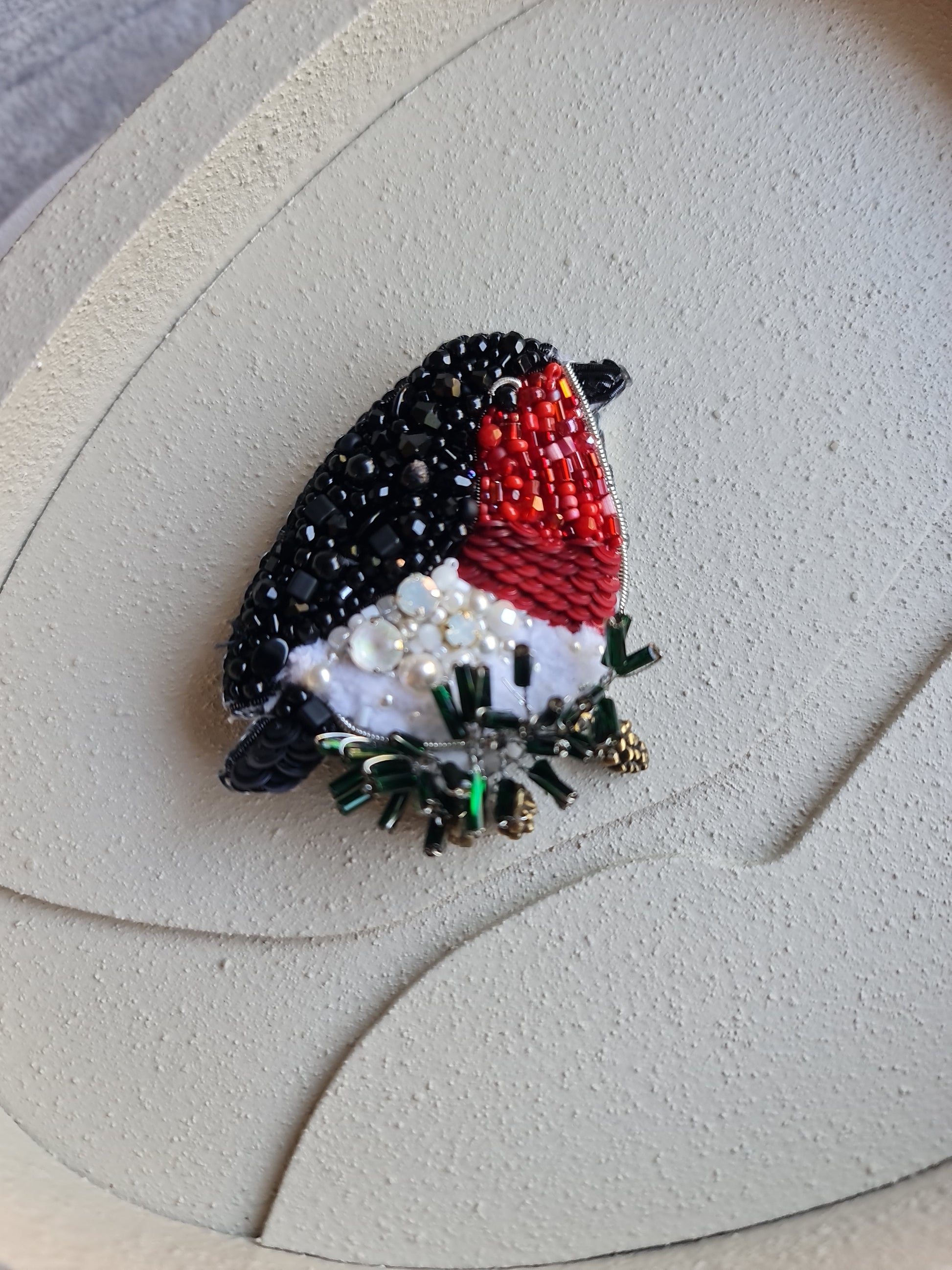 Bullfinch Beaded Brooch