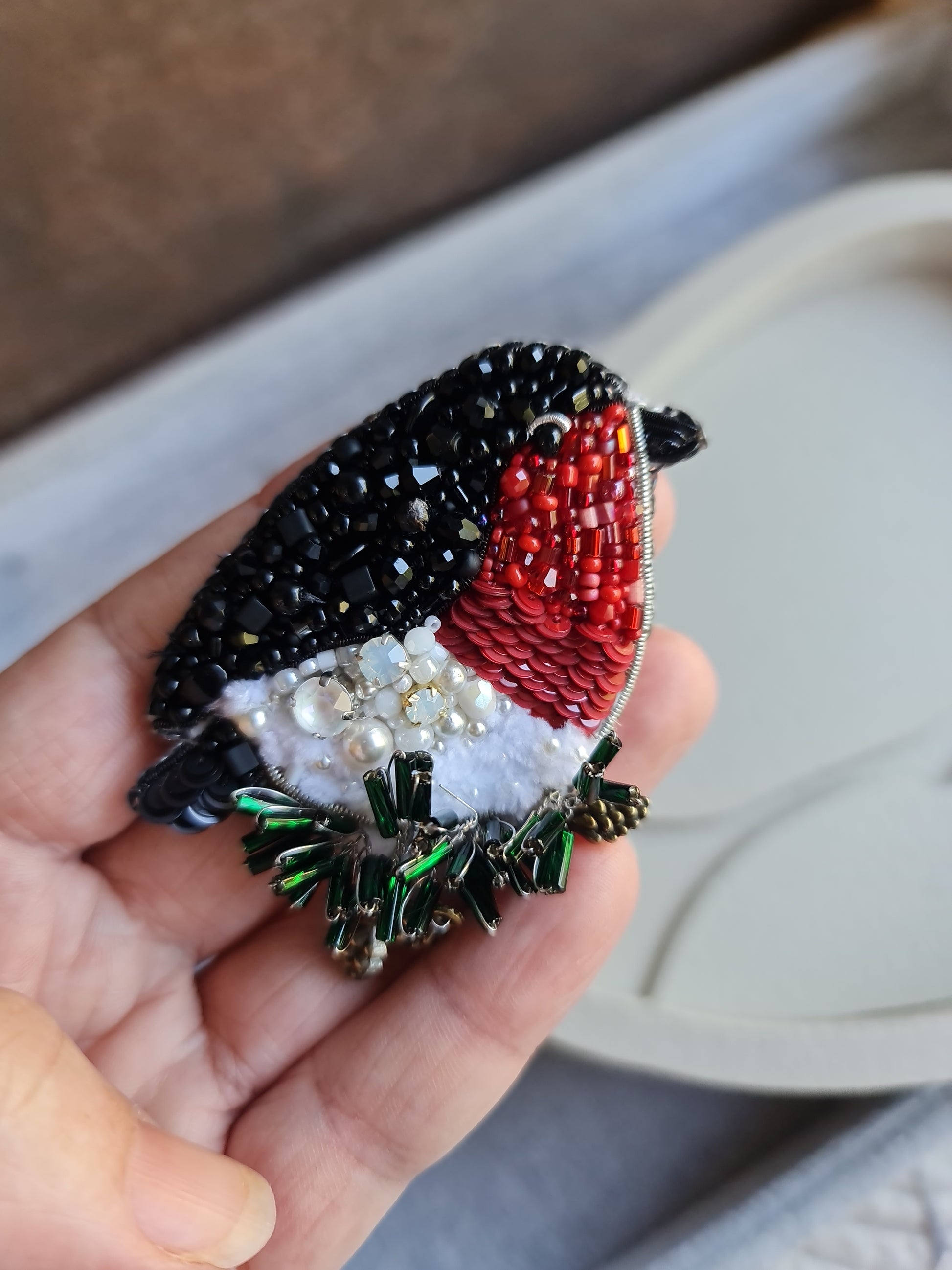 Bullfinch Beaded Brooch