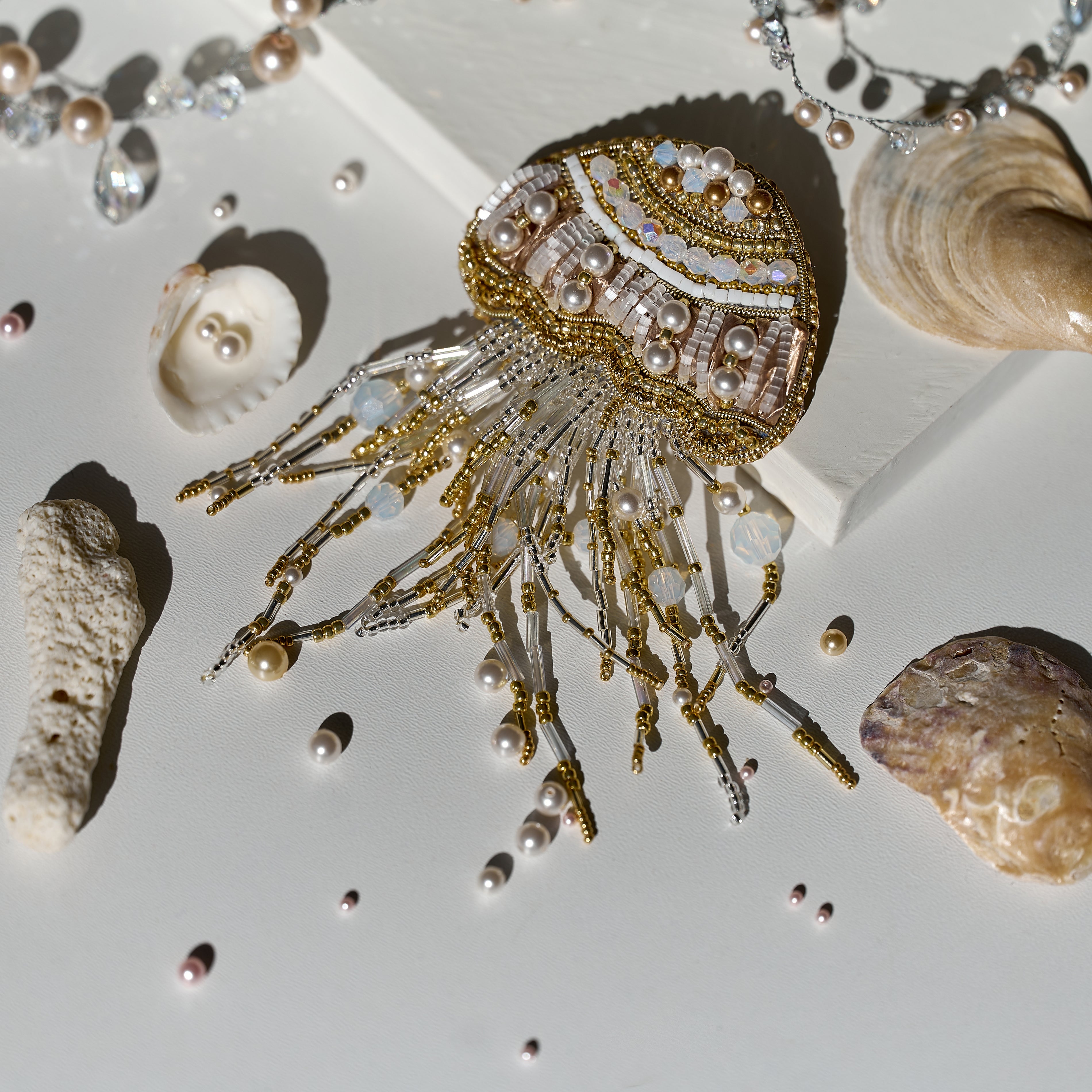 Jellyfish Beaded Brooch