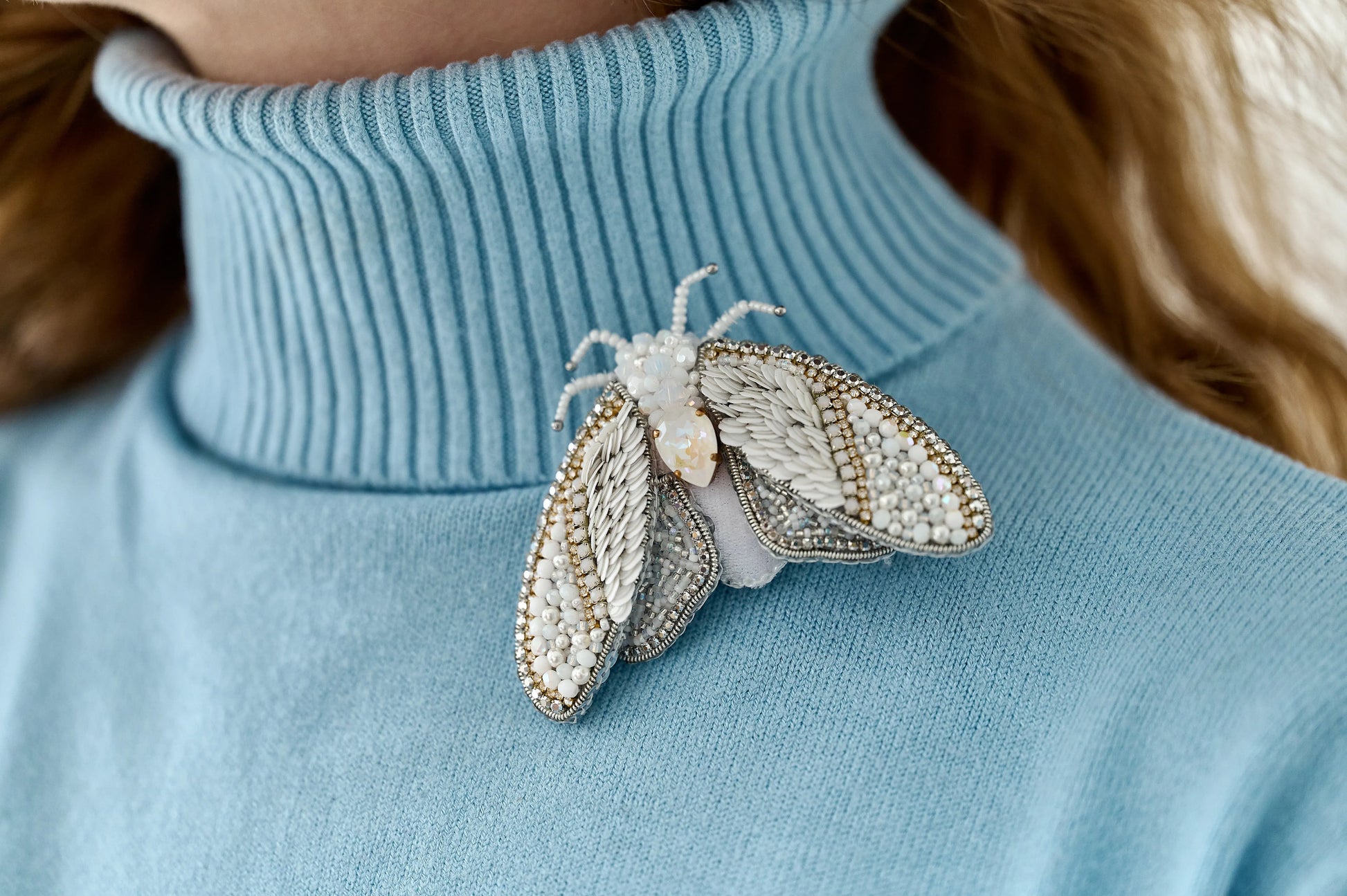 Mystic Green Moth Beaded Brooch