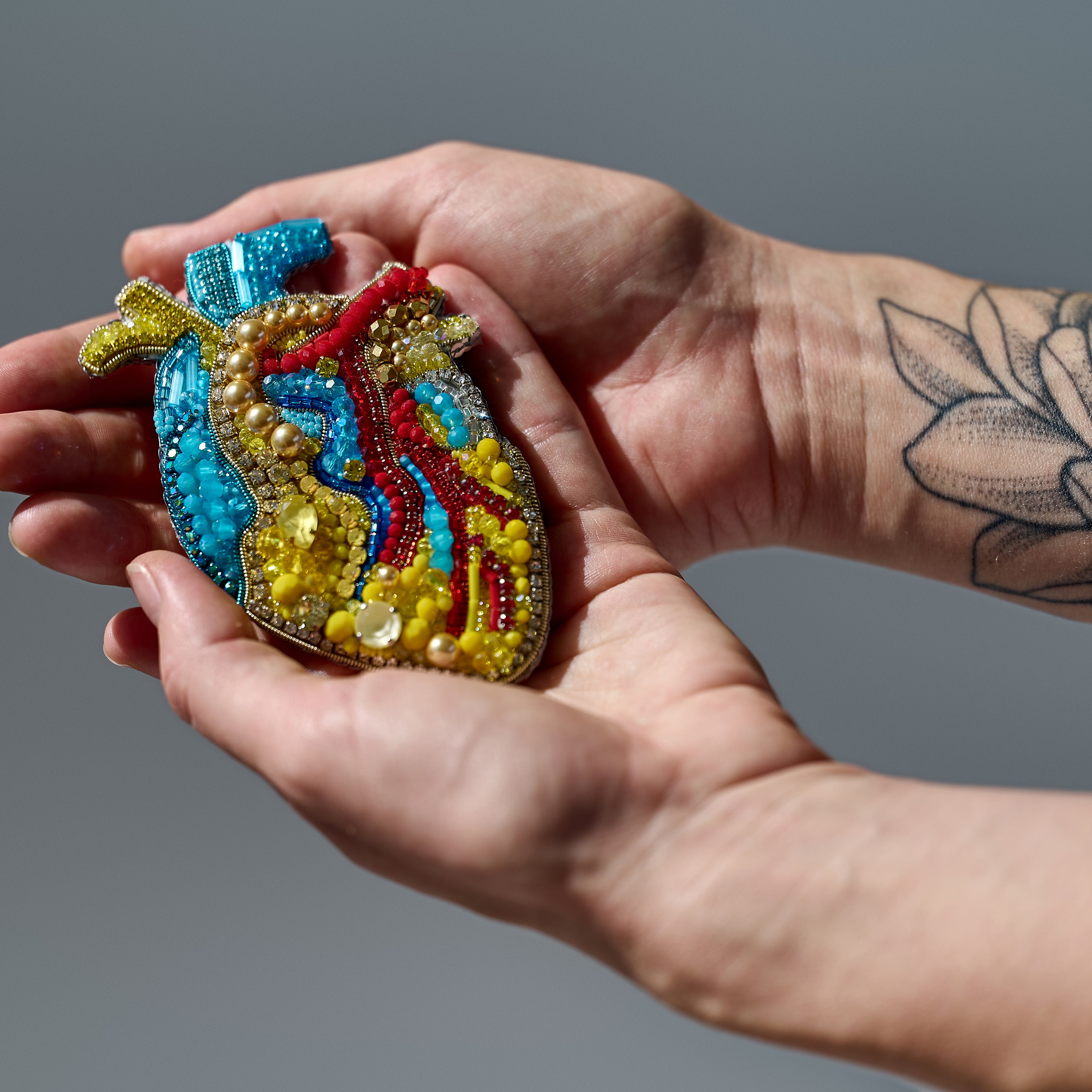 Anatomical Heart of Ukraine Embroidered Brooch – Handmade Patriotic Jewelry (11.5 cm x 7 cm)