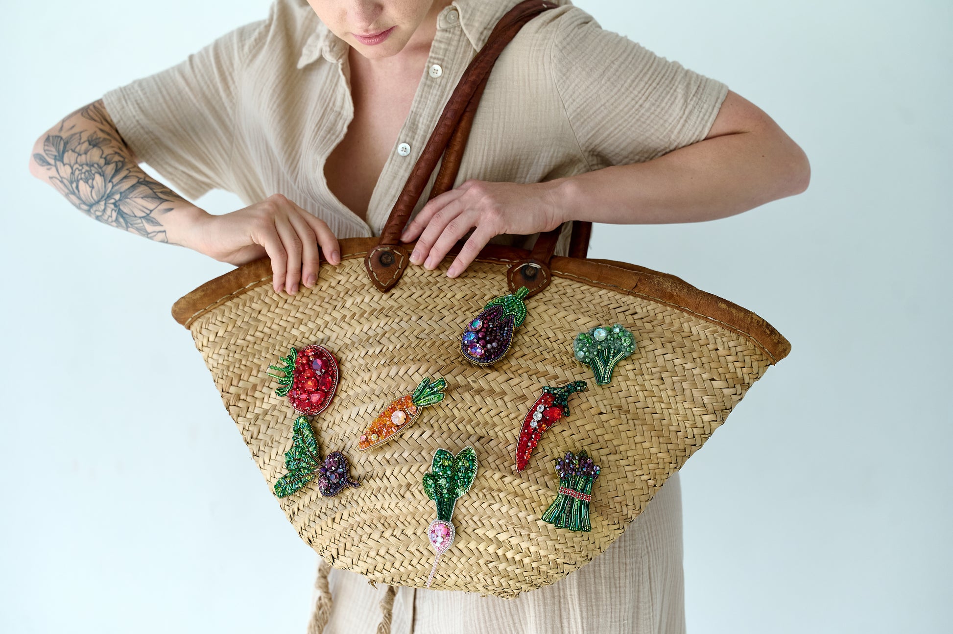 Asparagus Beaded Brooch