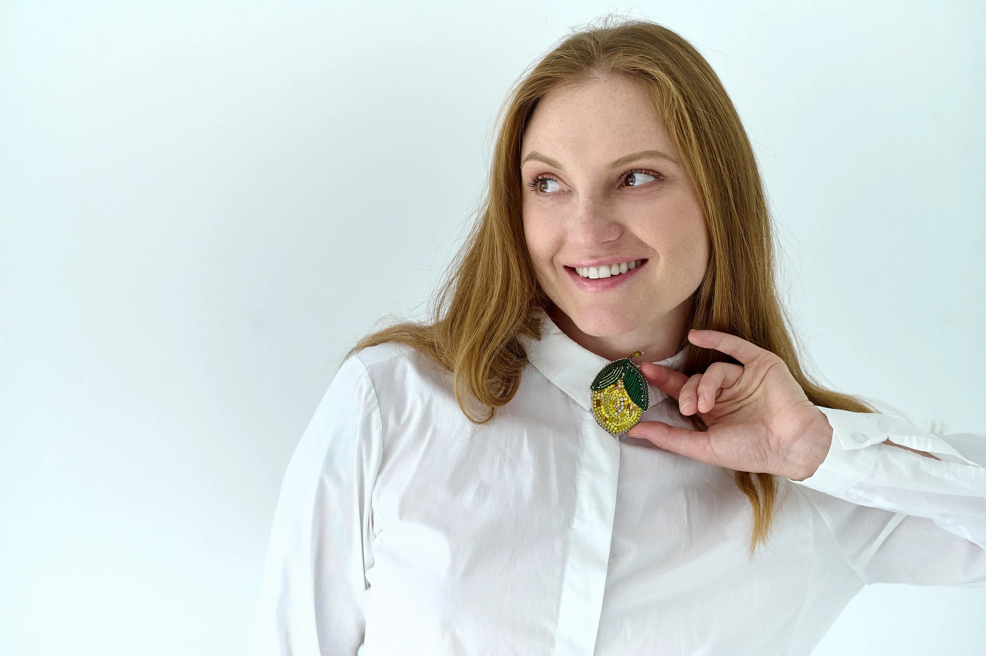 Lemon Beaded Brooch
