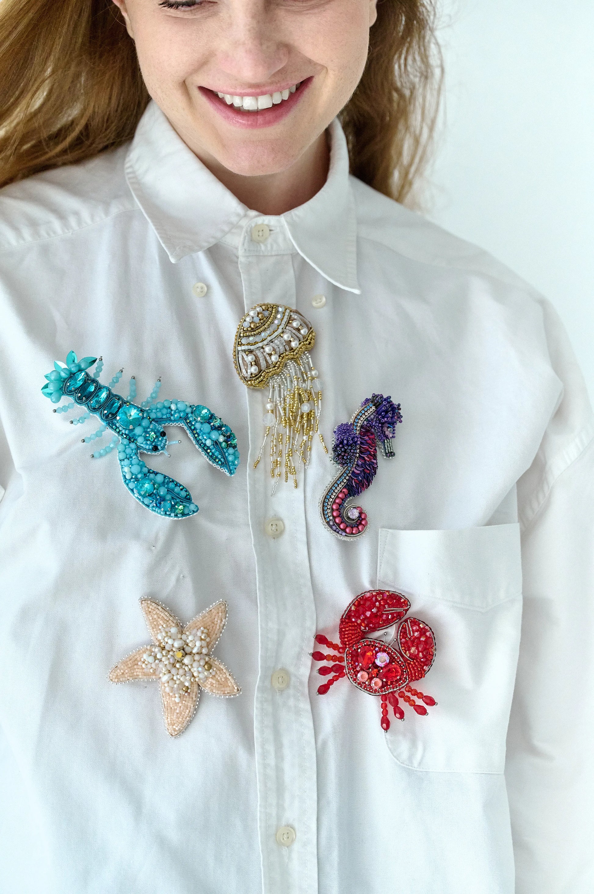 Green Seahorse Beaded Brooch