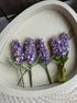 Purple lavender beaded brooch hand embroidered with crystals, sequins, and beads, available as a single stem or triple lavender bouquet