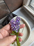 Purple lavender beaded brooch hand embroidered with crystals, sequins, and beads, available as a single stem or triple lavender bouquet