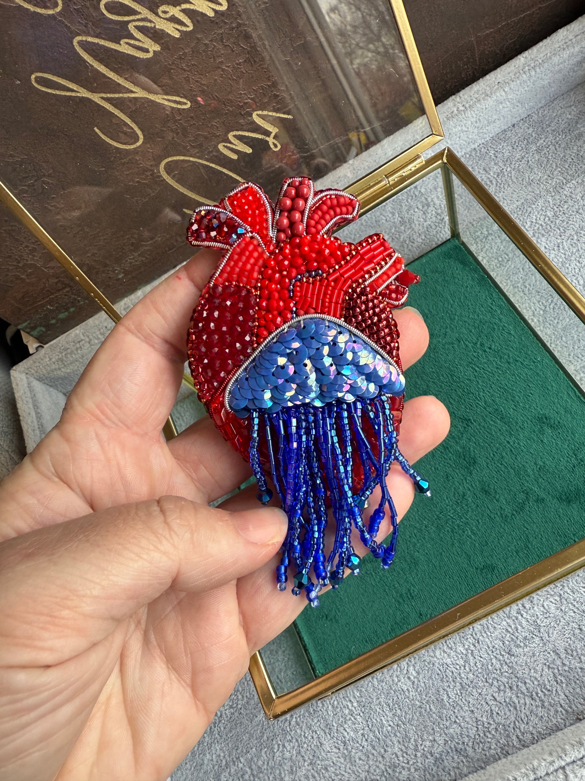 Anatomical Heart Jellyfish Beaded Brooch