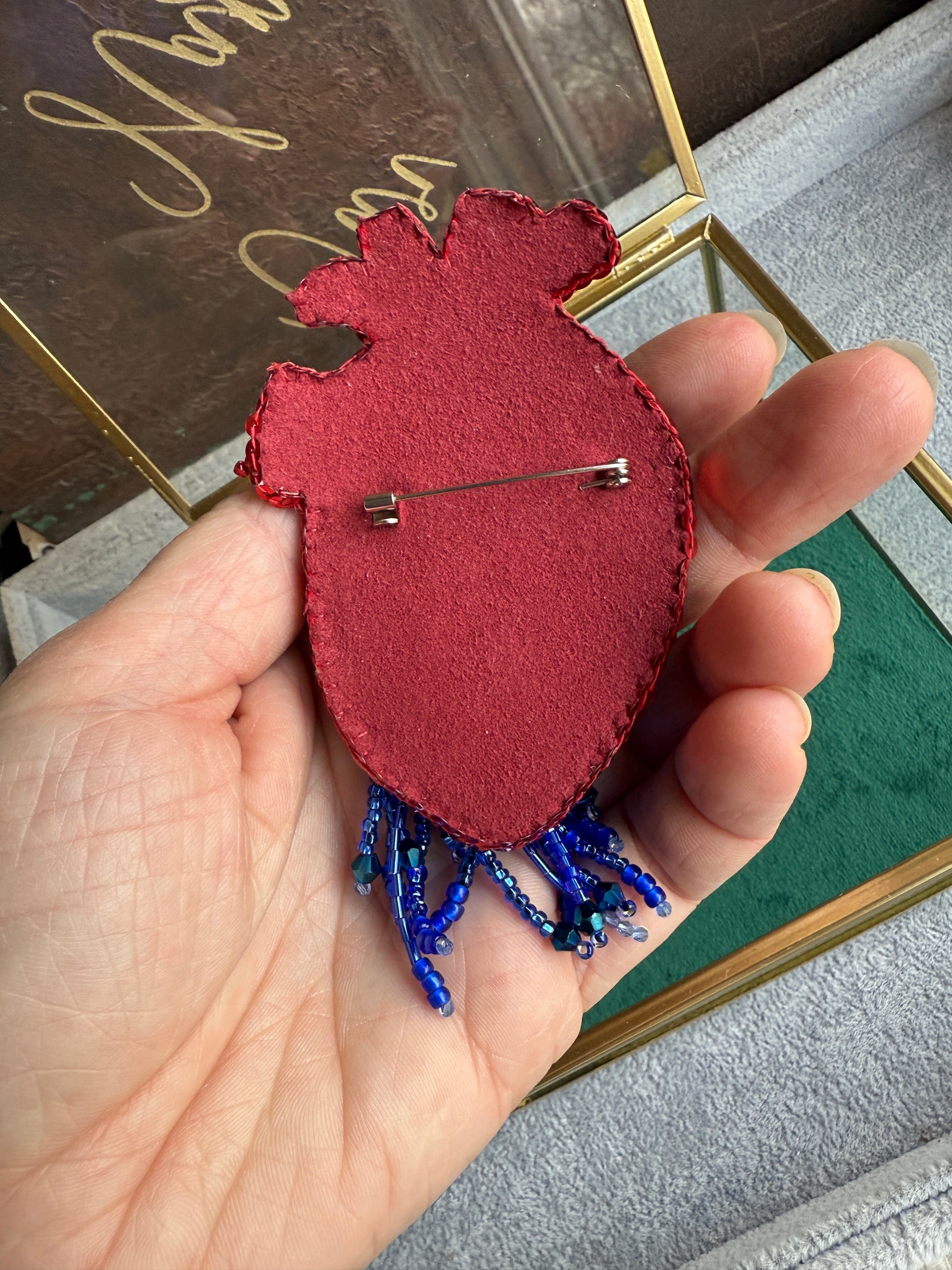 Anatomical Heart Jellyfish Beaded Brooch