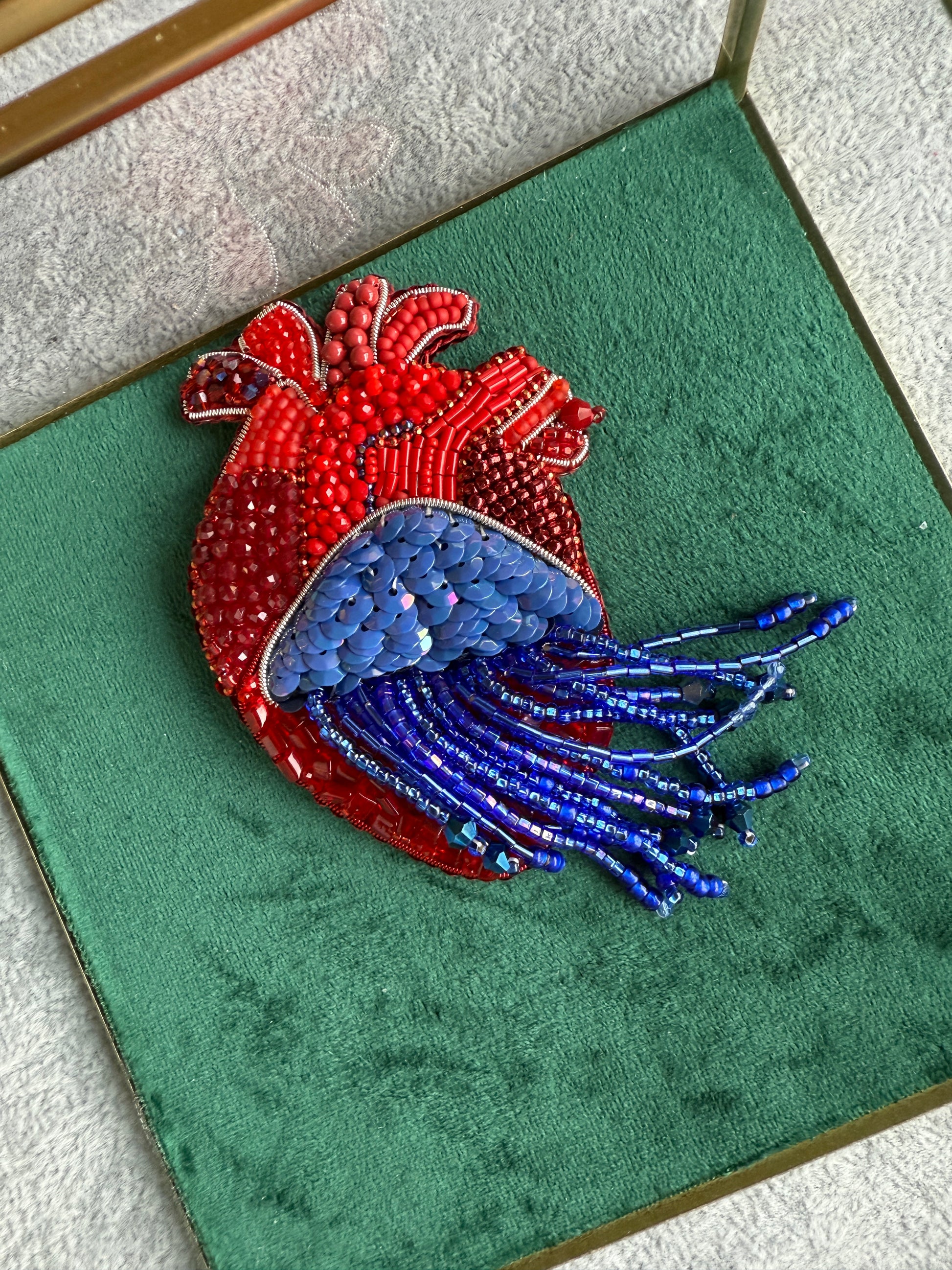 Anatomical Heart Jellyfish Beaded Brooch