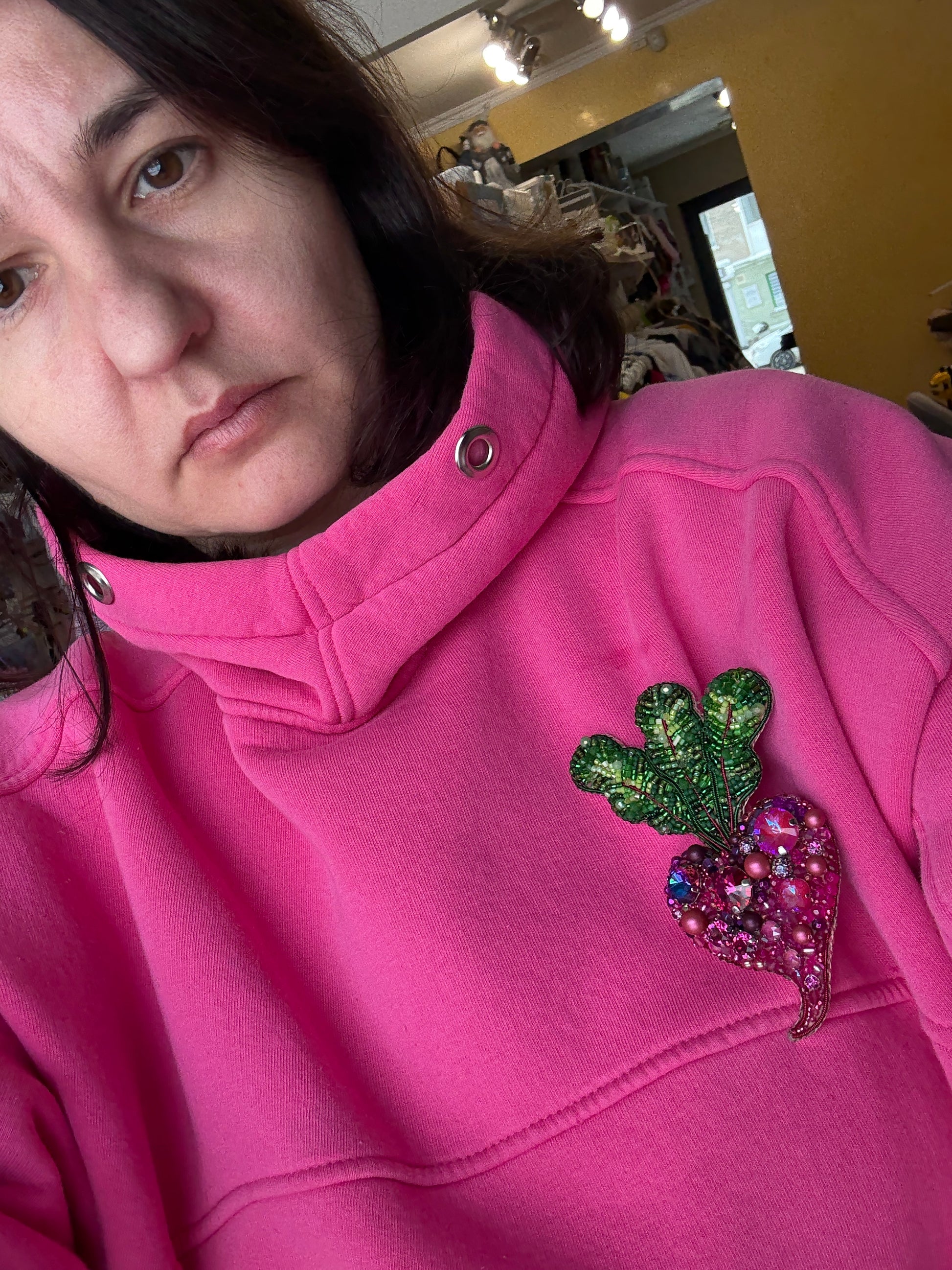 Pink Beet Beaded Brooch