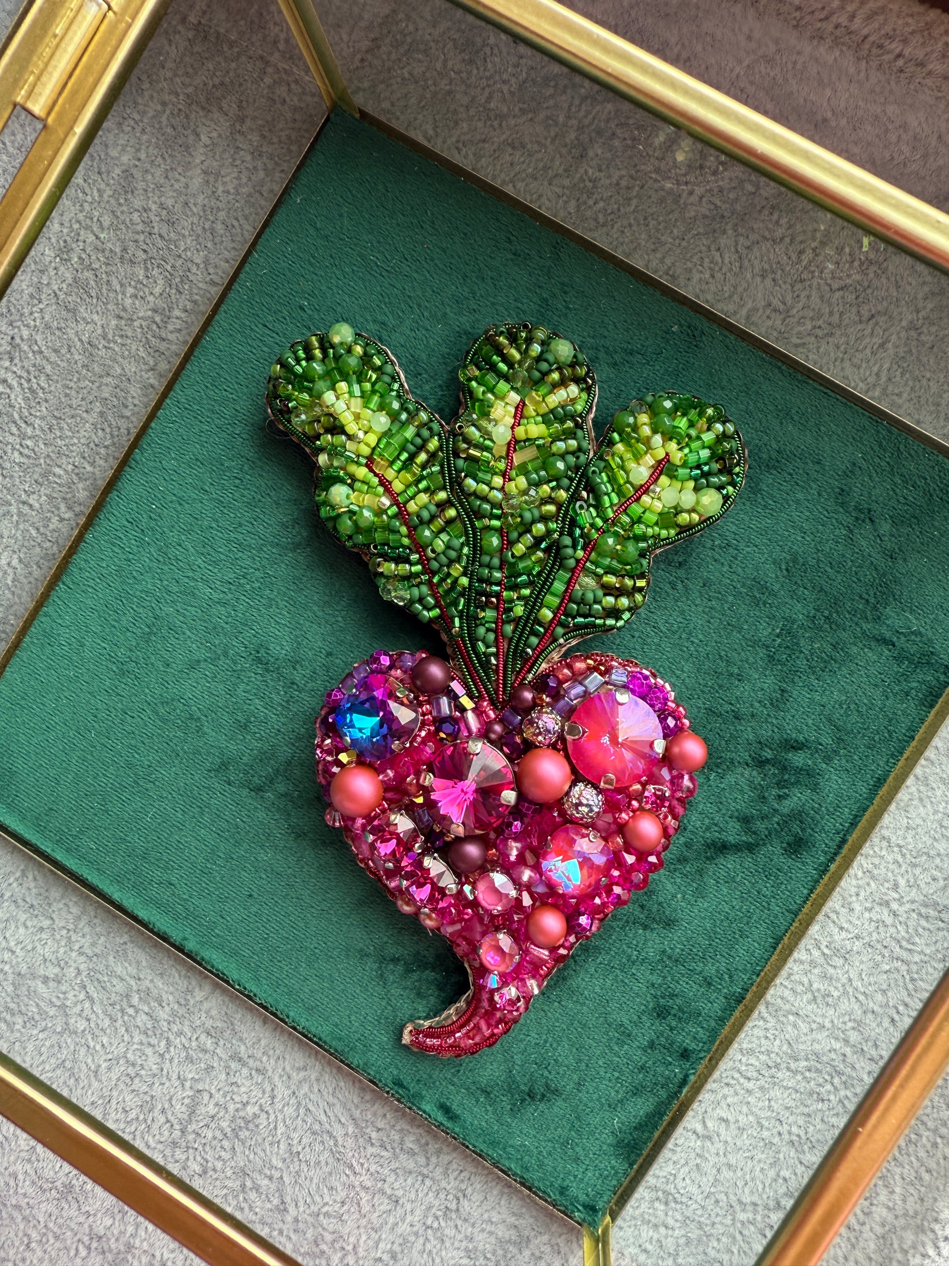 Pink Beet Beaded Brooch