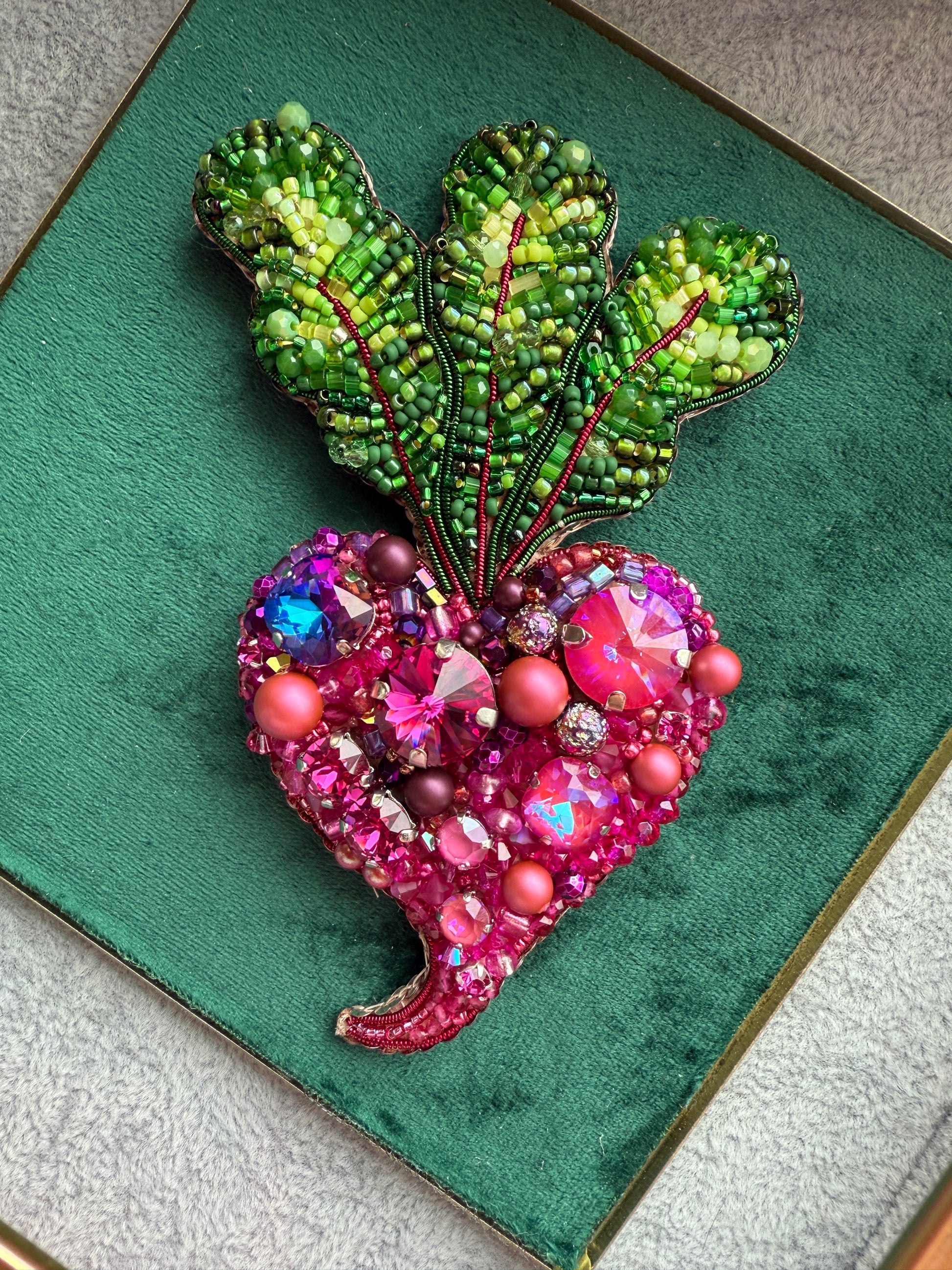 Pink Beet Beaded Brooch