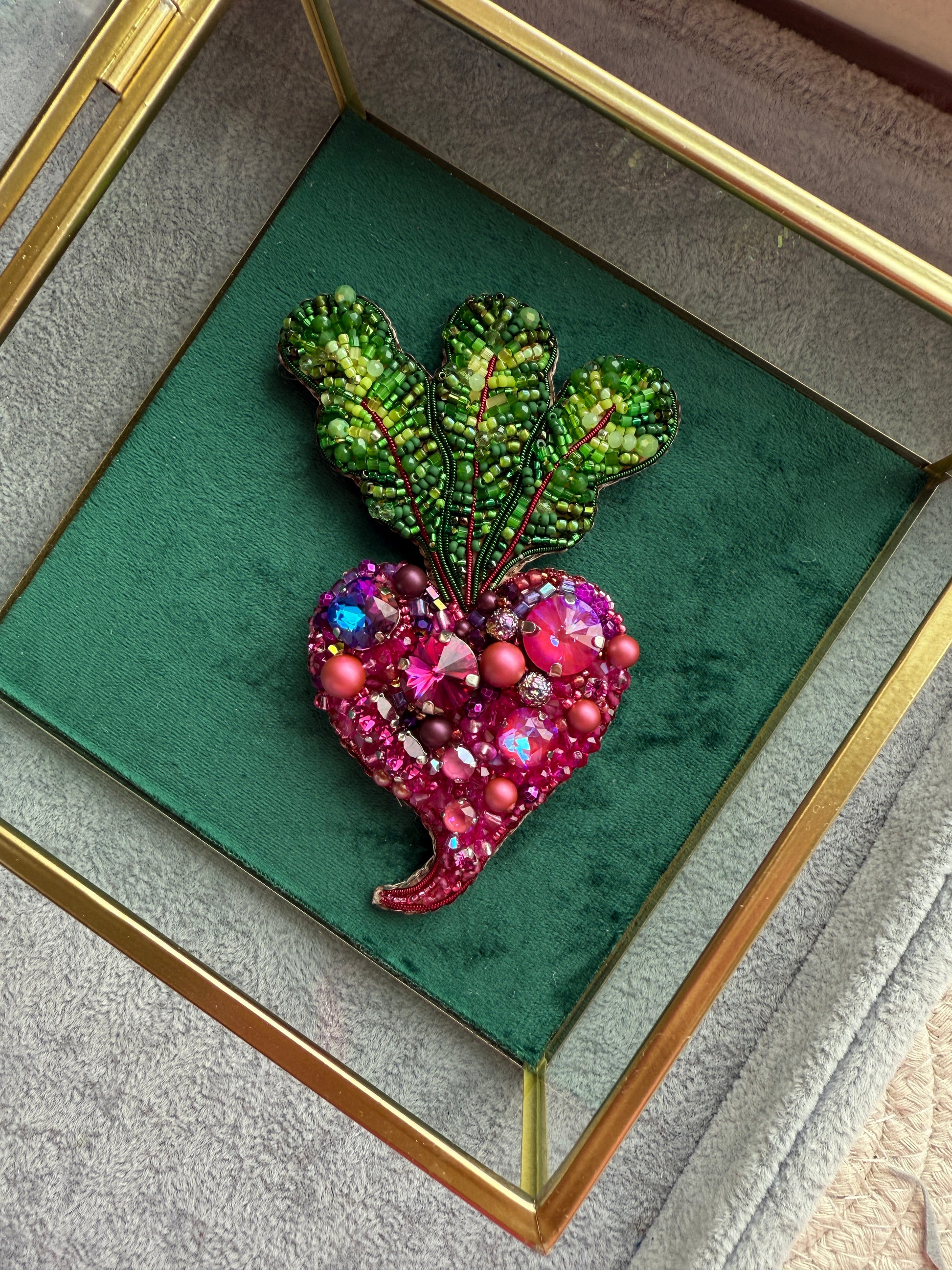 Pink Beet Beaded Brooch