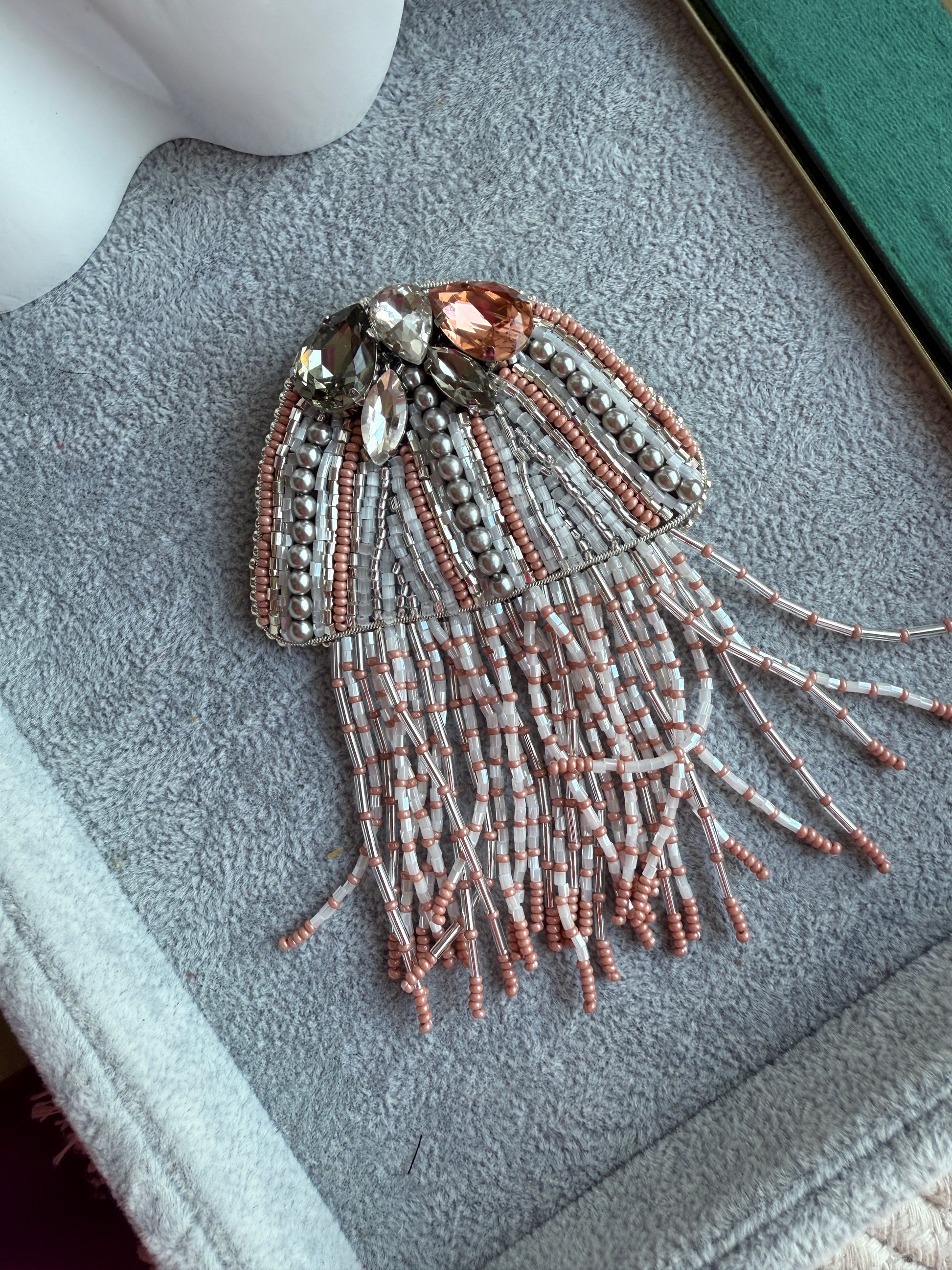 Silver Jellyfish Beaded Brooch