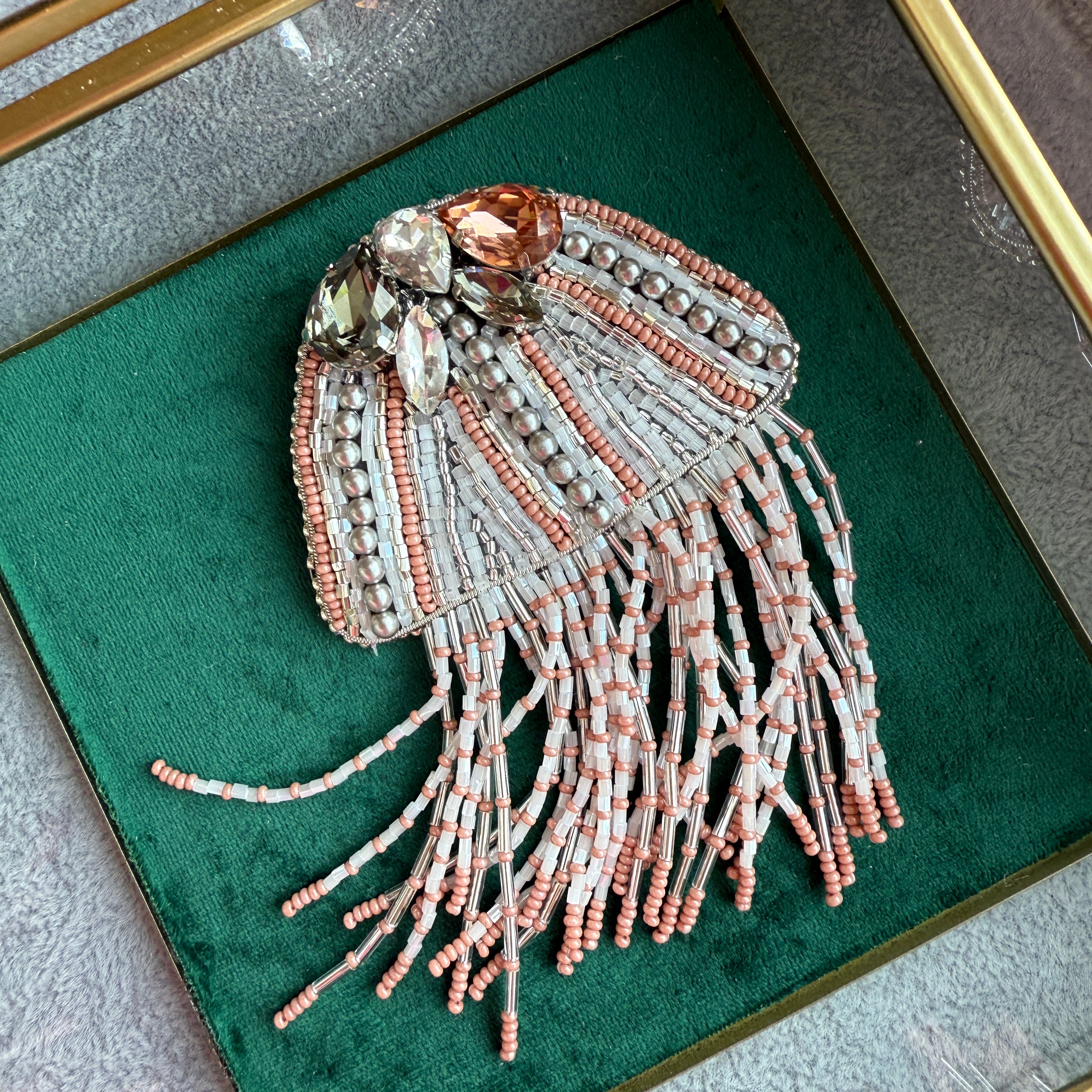 Silver Jellyfish Beaded Brooch
