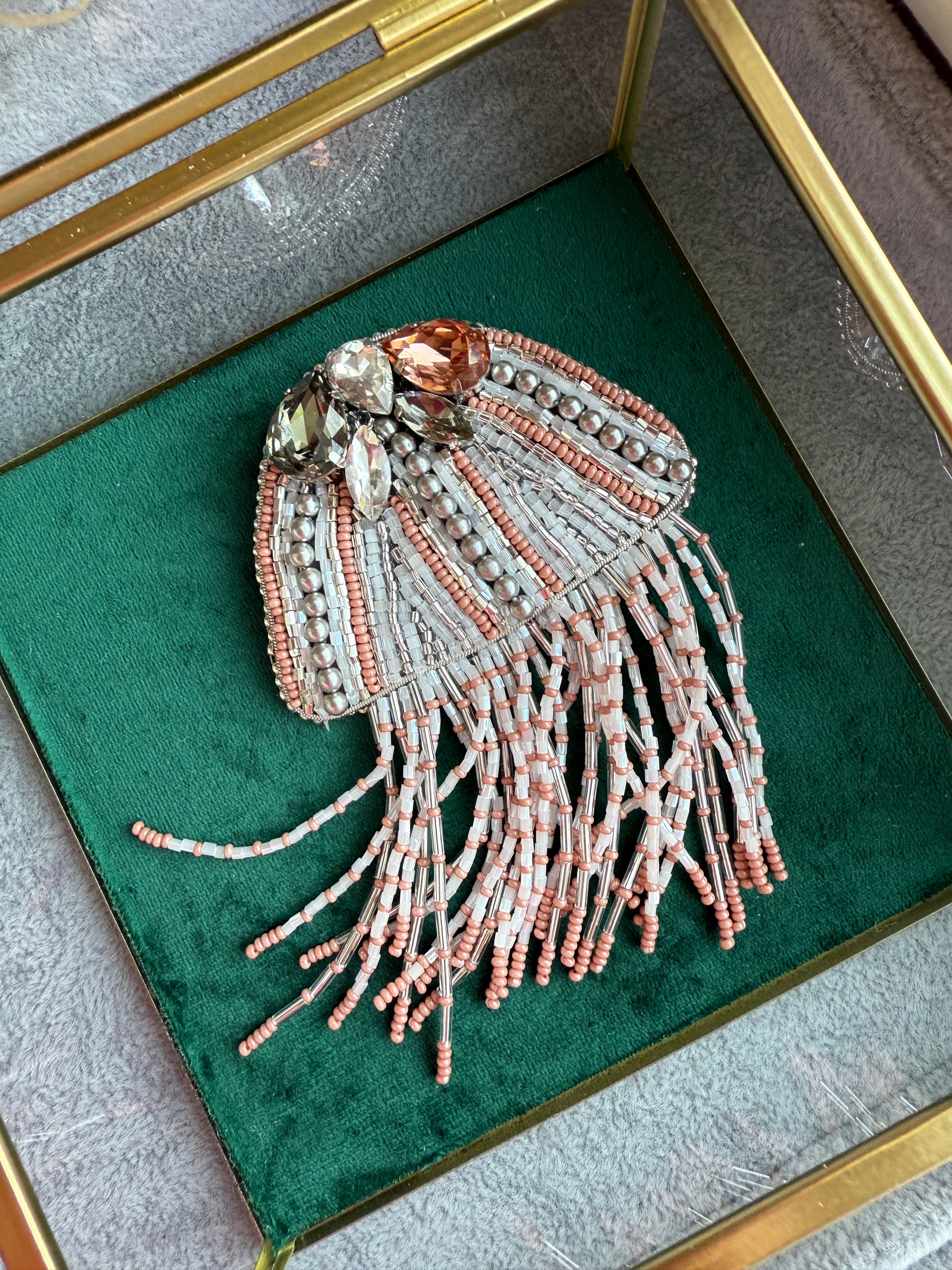 Silver Jellyfish Beaded Brooch