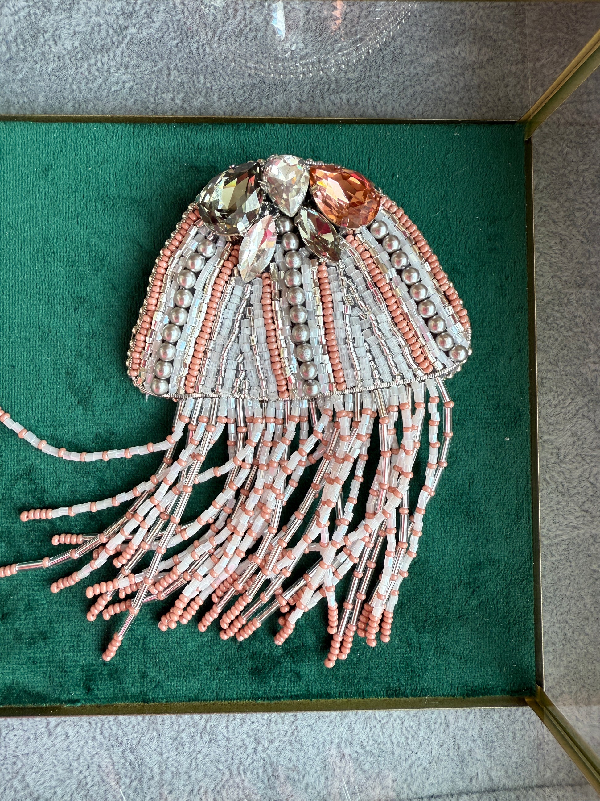 Silver Jellyfish Beaded Brooch