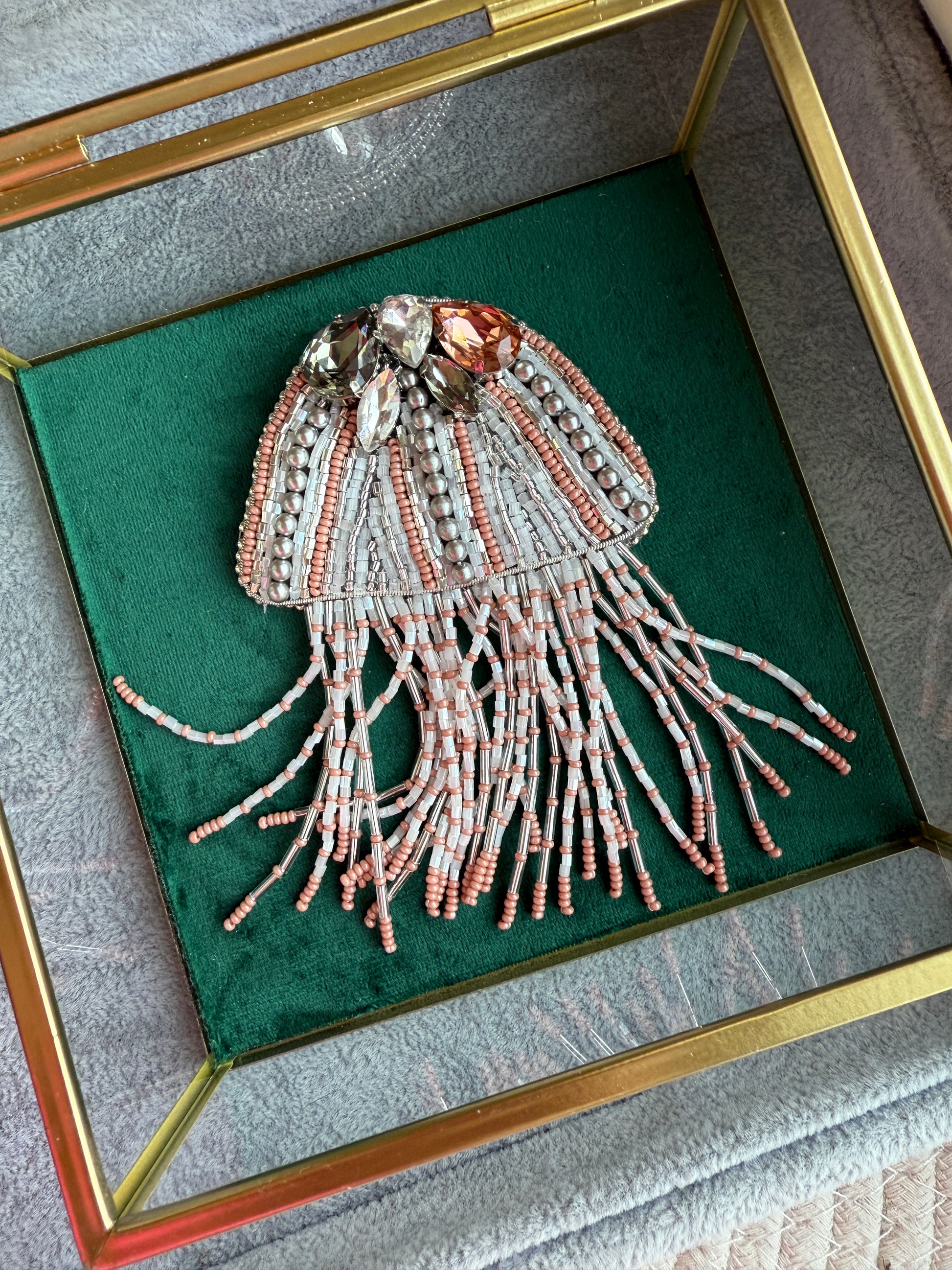 Silver Jellyfish Beaded Brooch