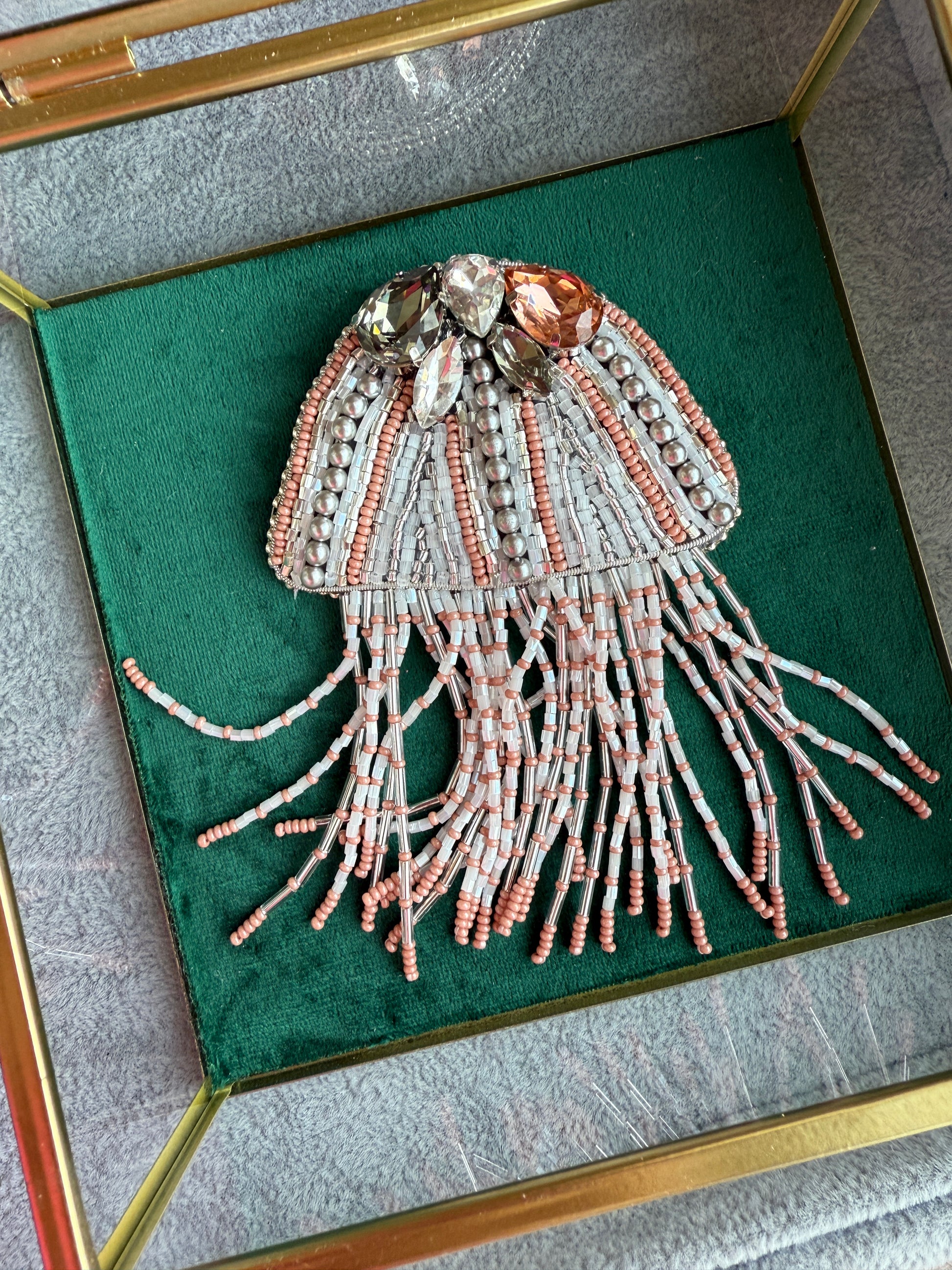 Silver Jellyfish Beaded Brooch