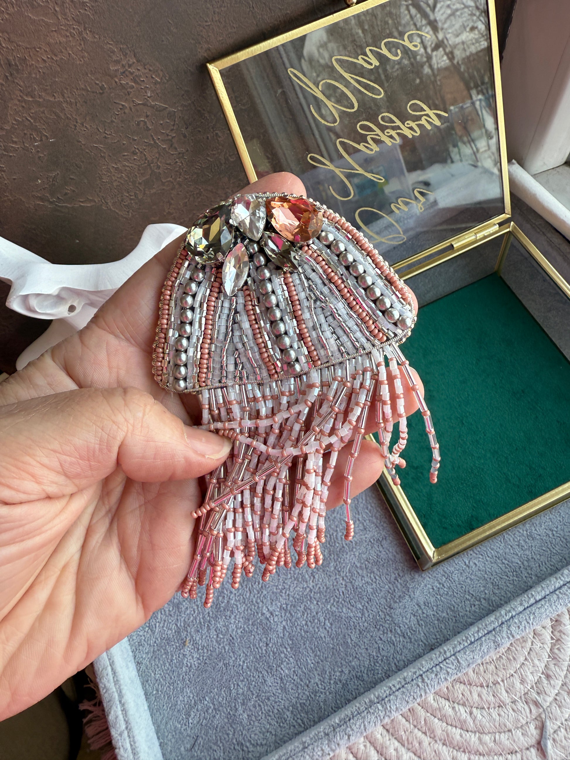 Silver Jellyfish Beaded Brooch