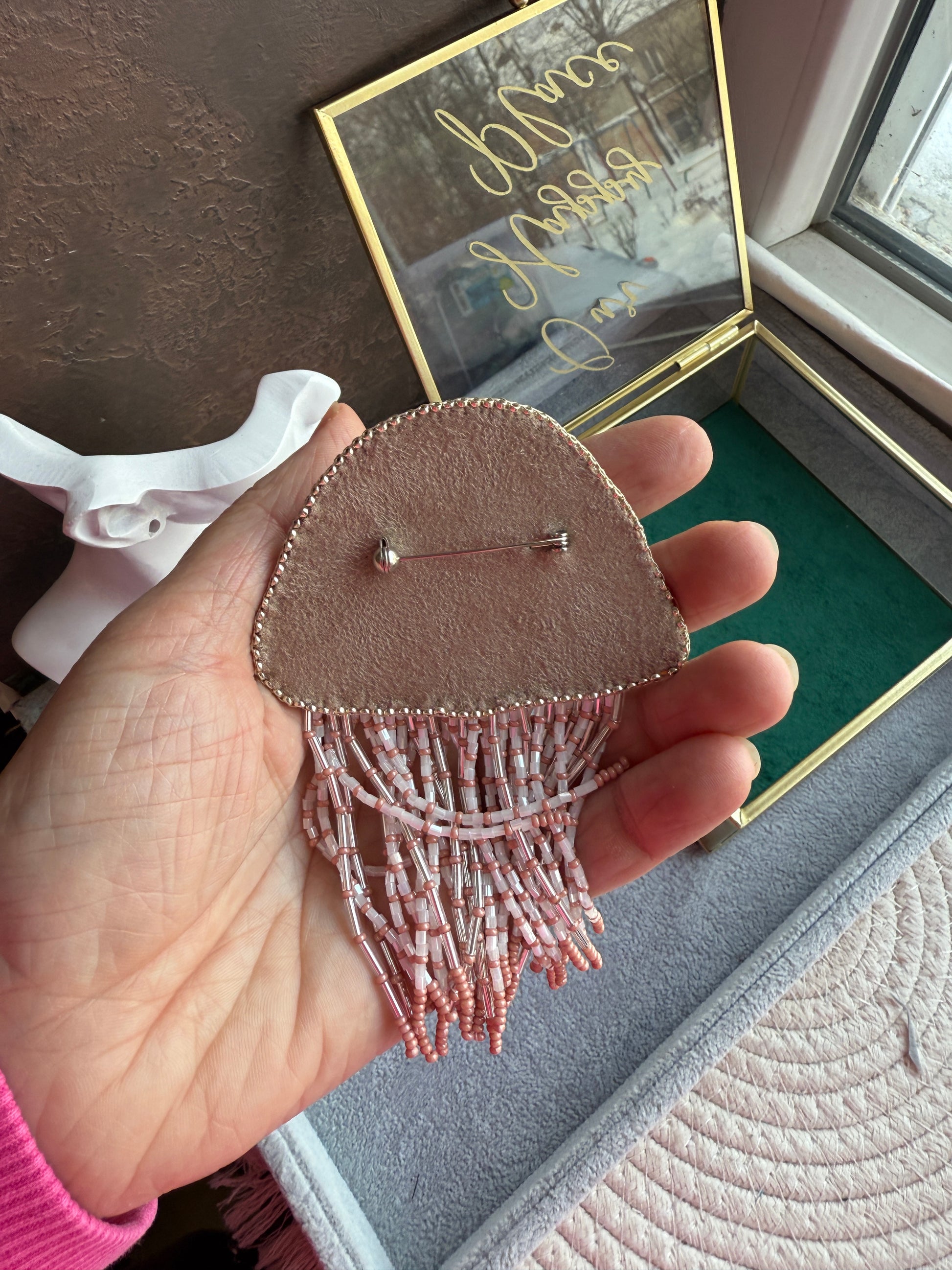 Silver Jellyfish Beaded Brooch