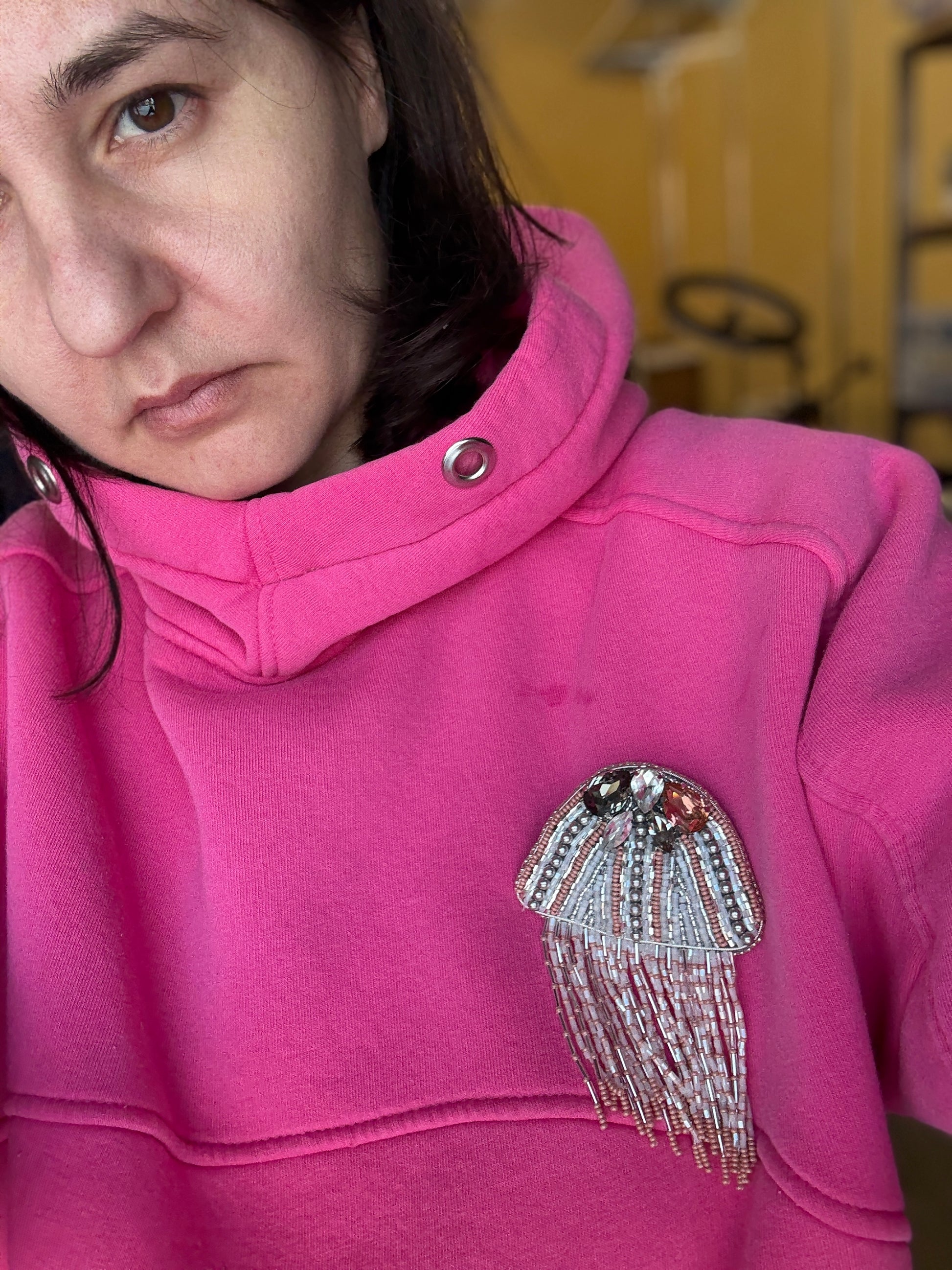 Silver Jellyfish Beaded Brooch