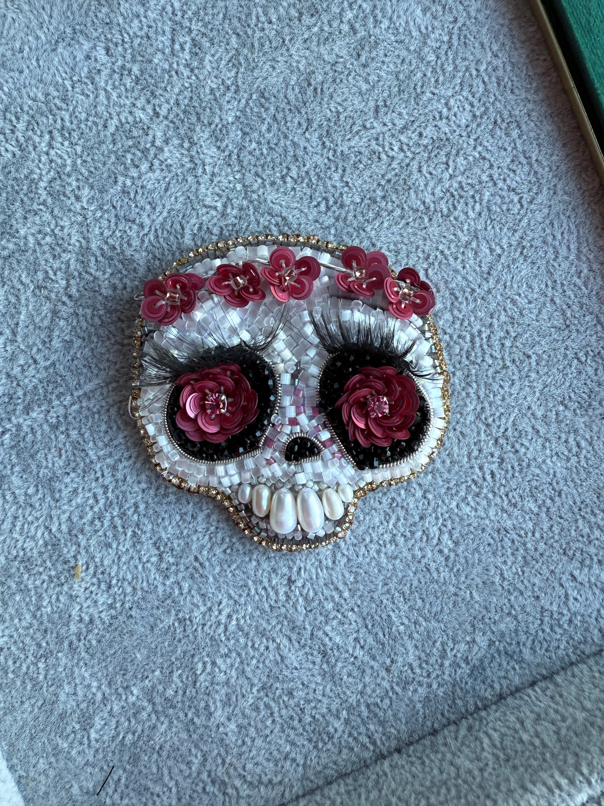 Floral Skull Beaded Brooch