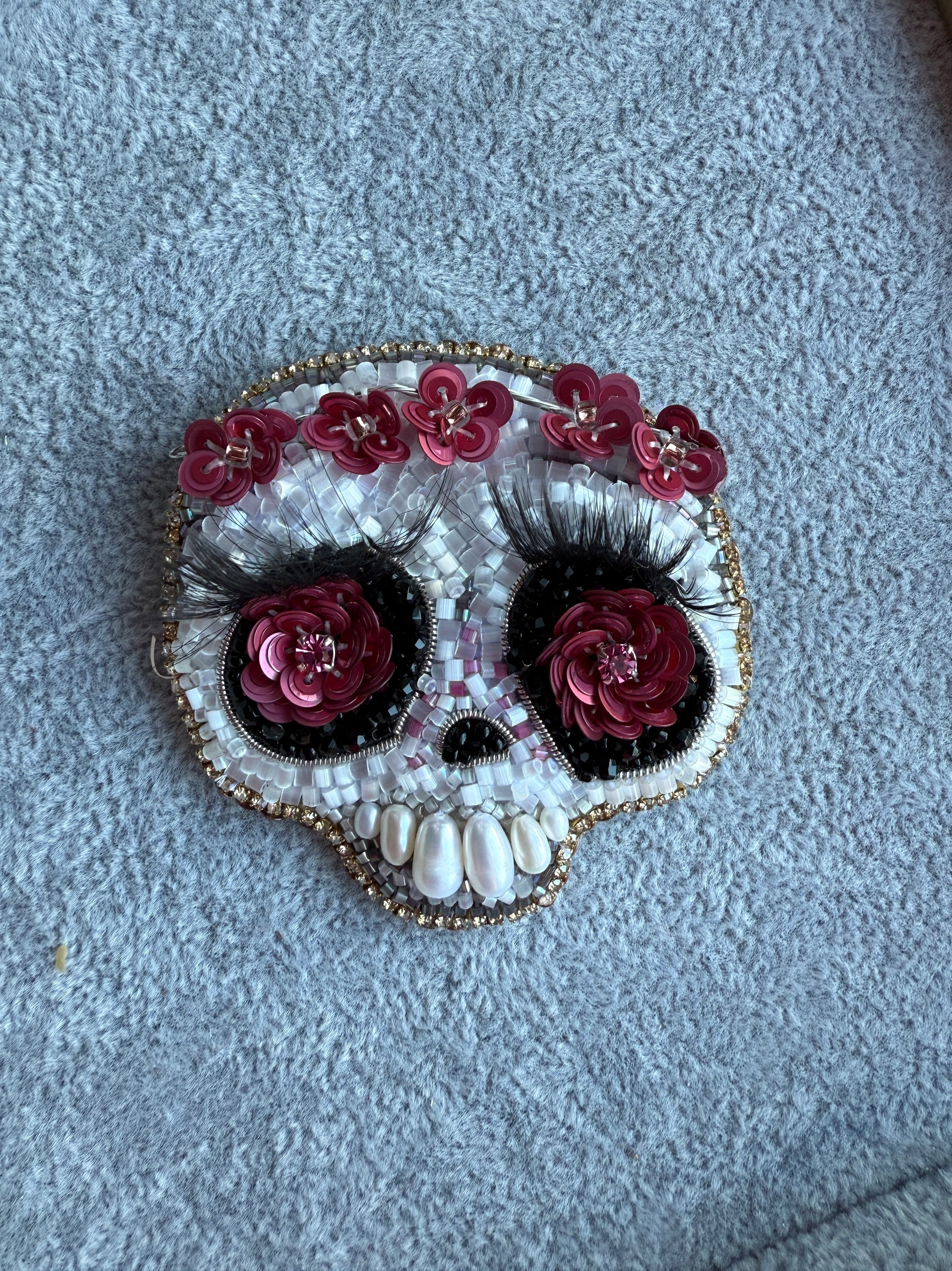Floral Skull Beaded Brooch