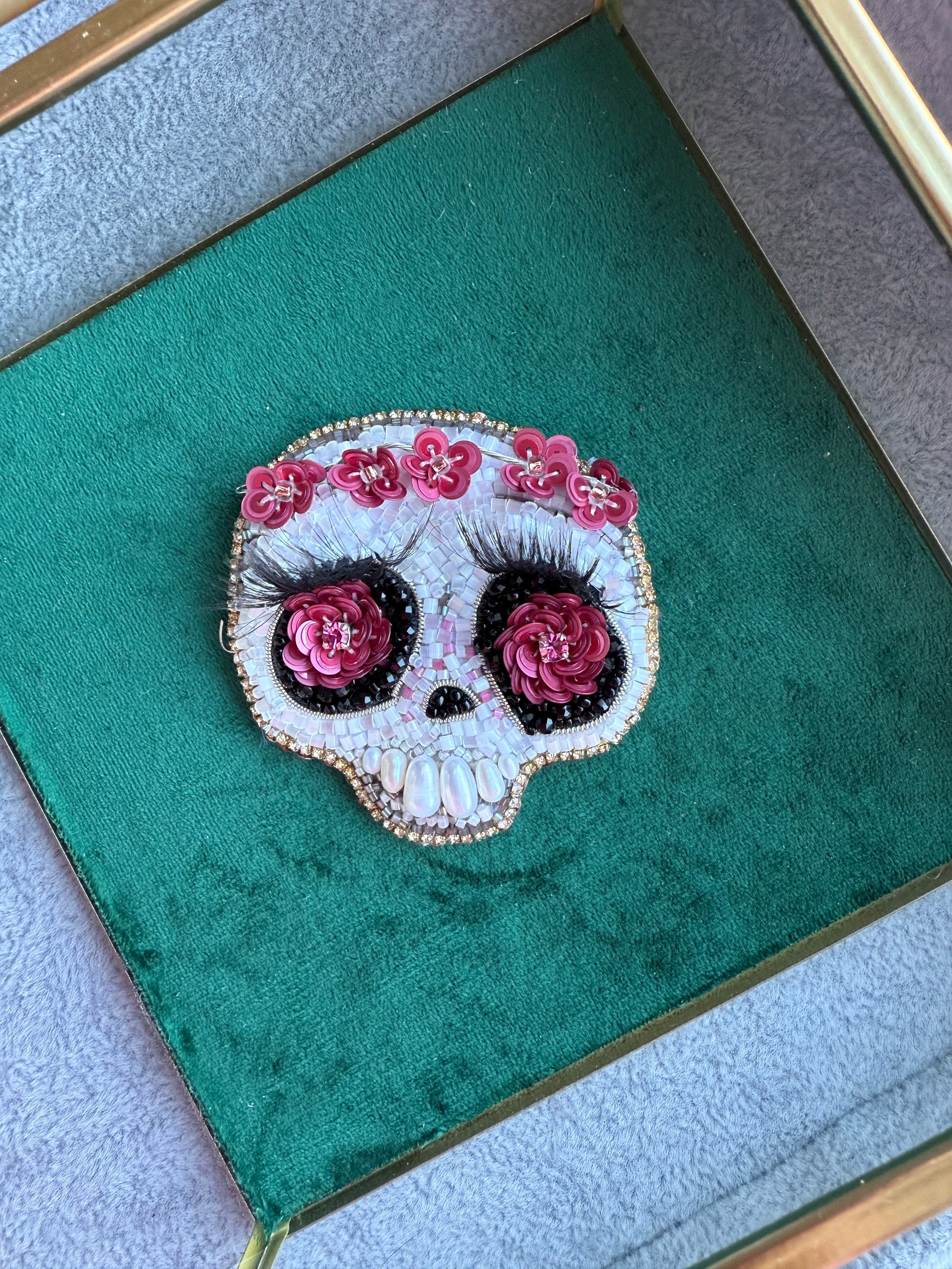 Floral Skull Beaded Brooch