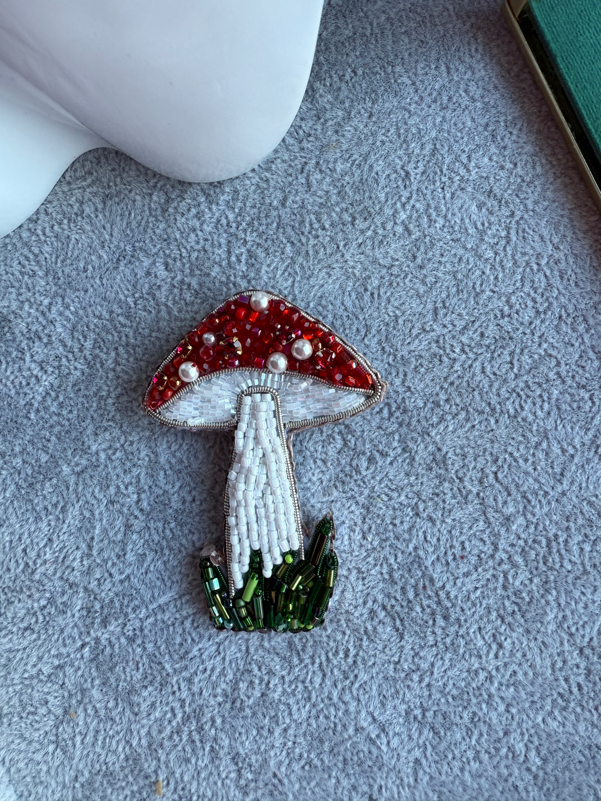 Red Mushroom Beaded Brooch