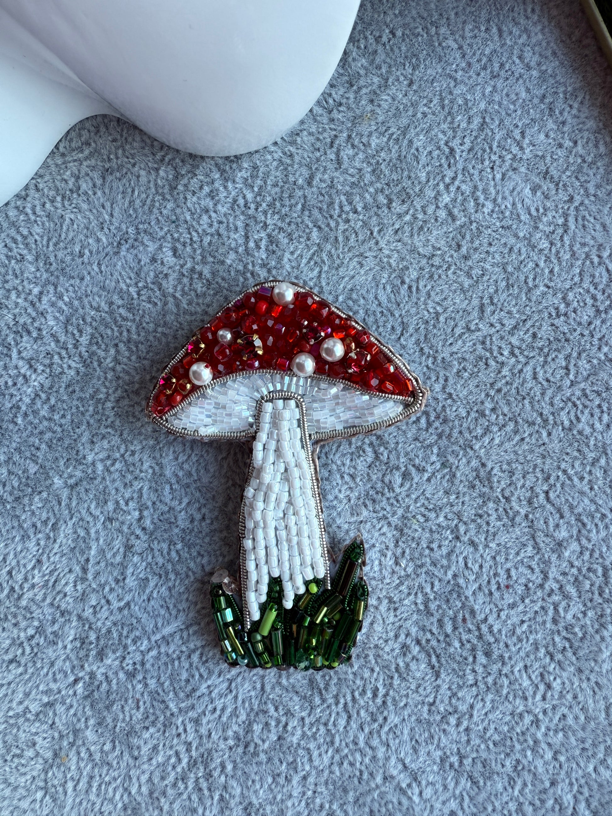 Red Mushroom Beaded Brooch