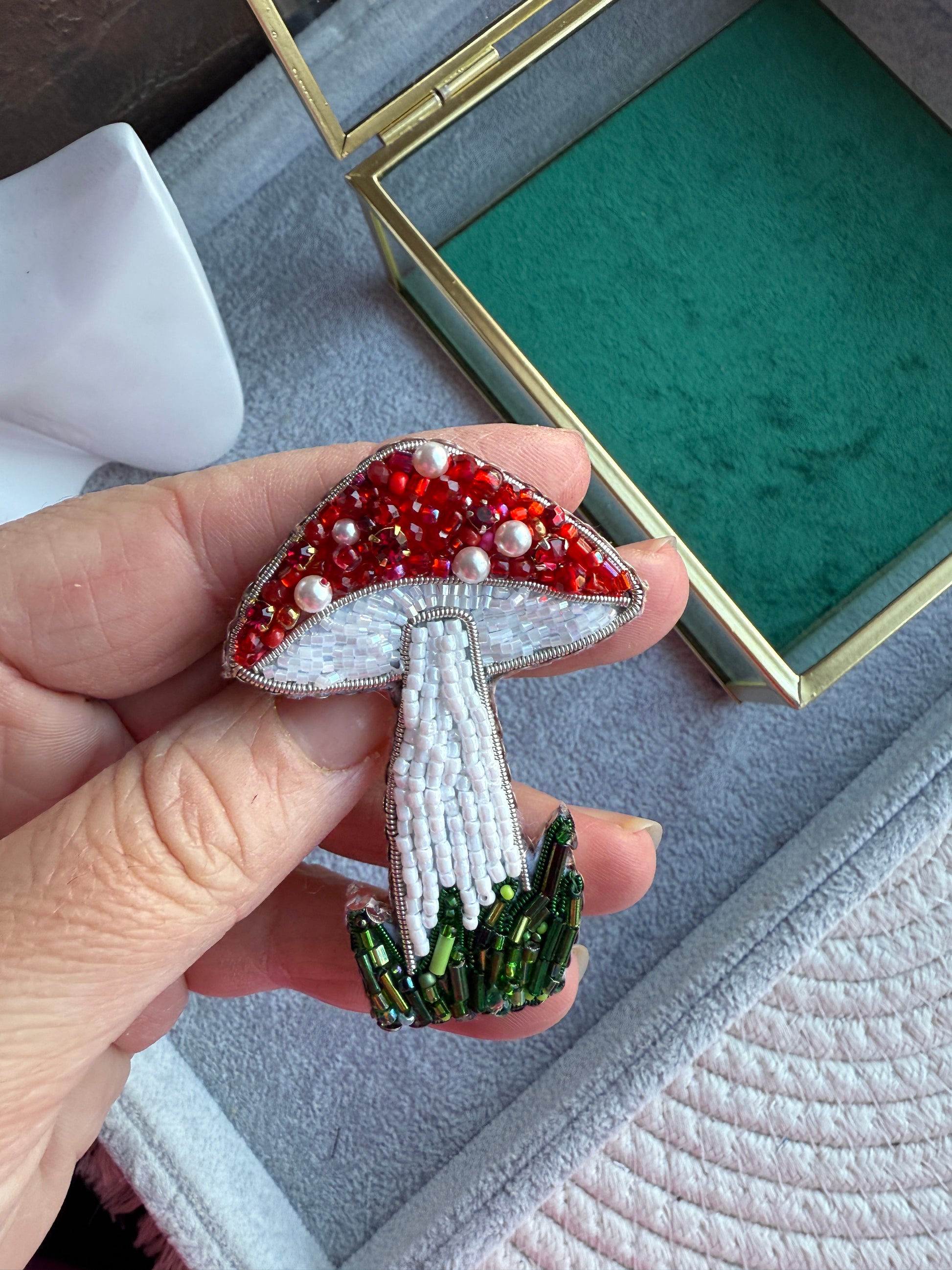 Red Mushroom Beaded Brooch