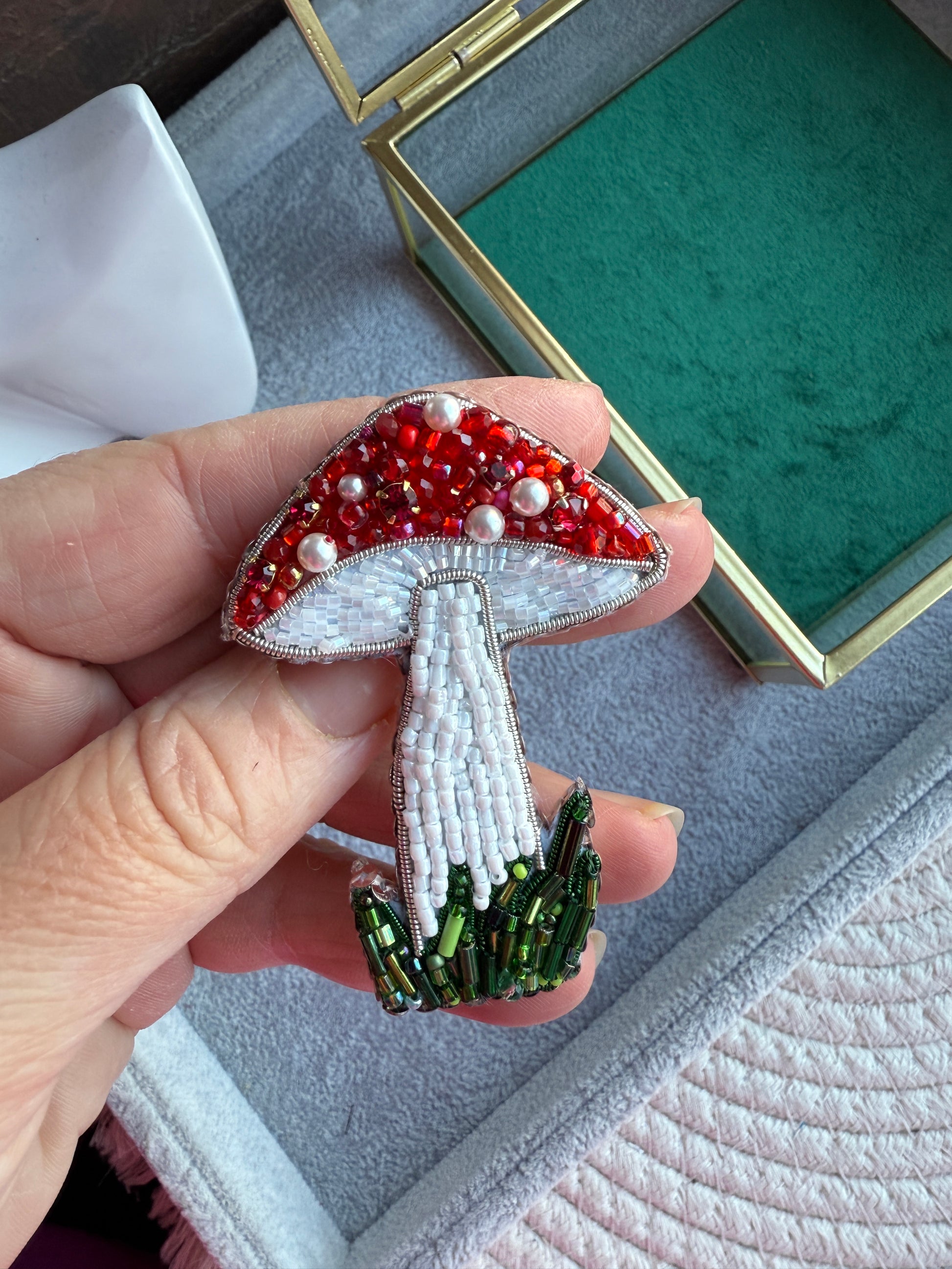 Red Mushroom Beaded Brooch