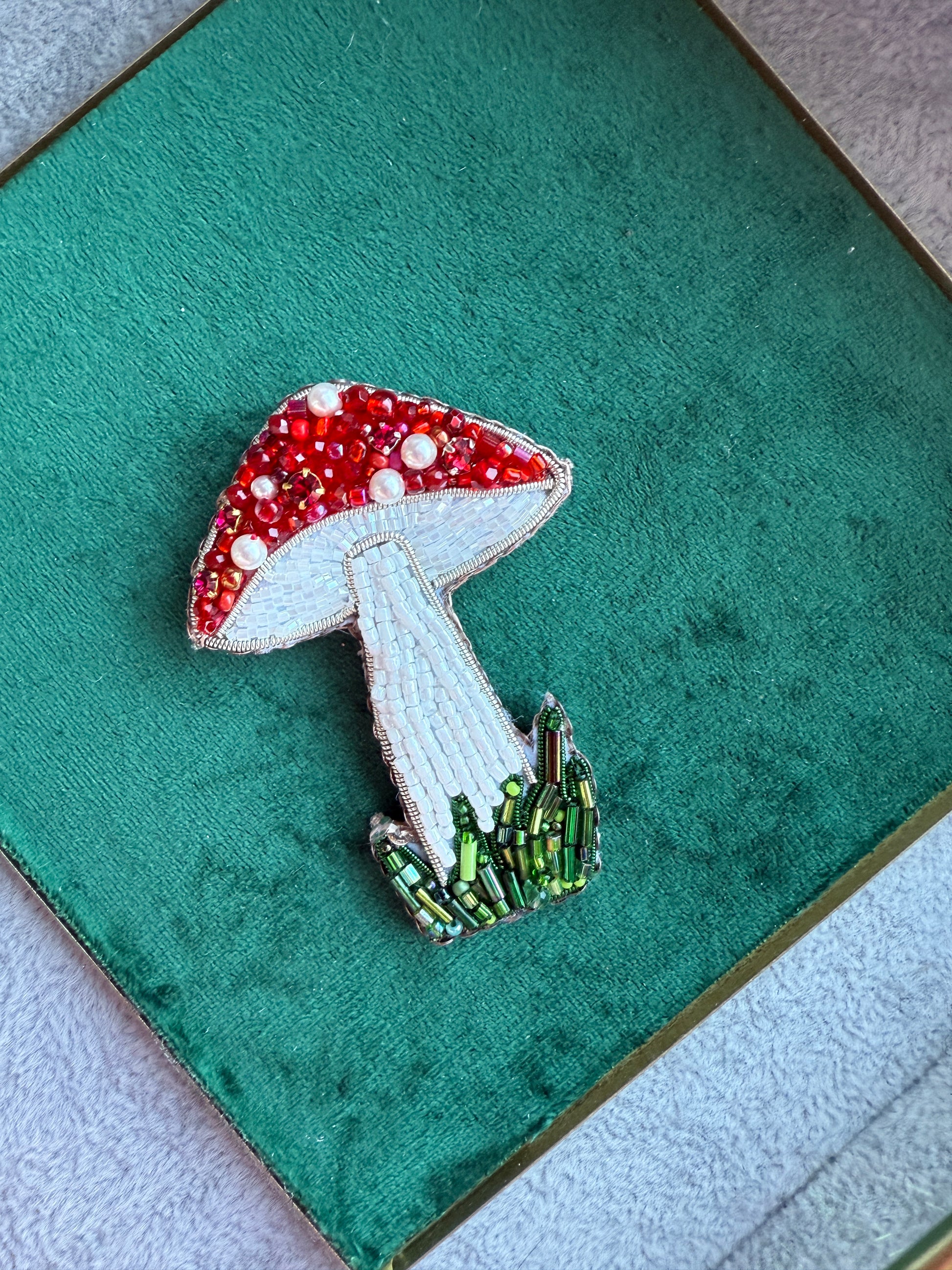 Red Mushroom Beaded Brooch