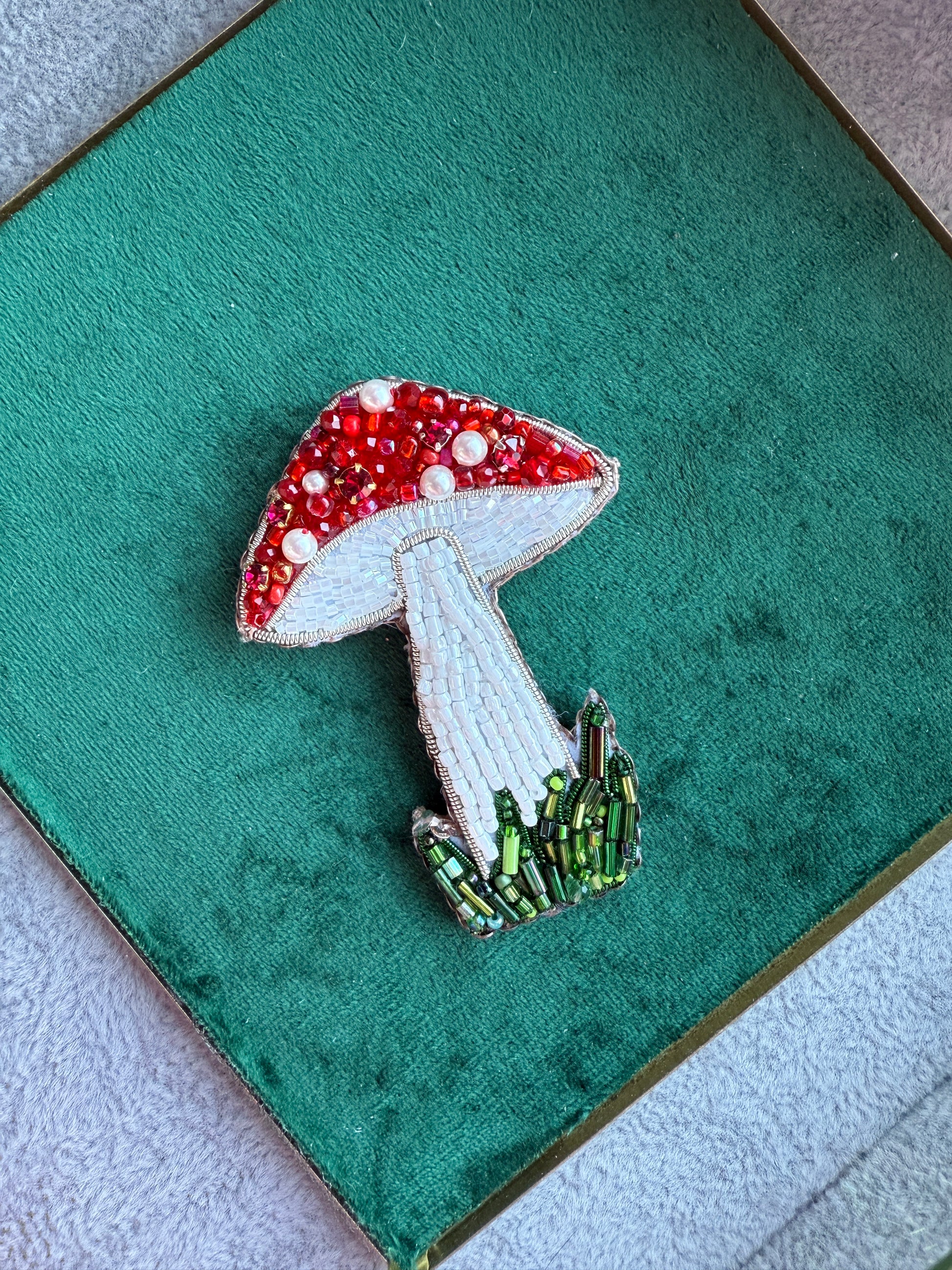Red Mushroom Beaded Brooch