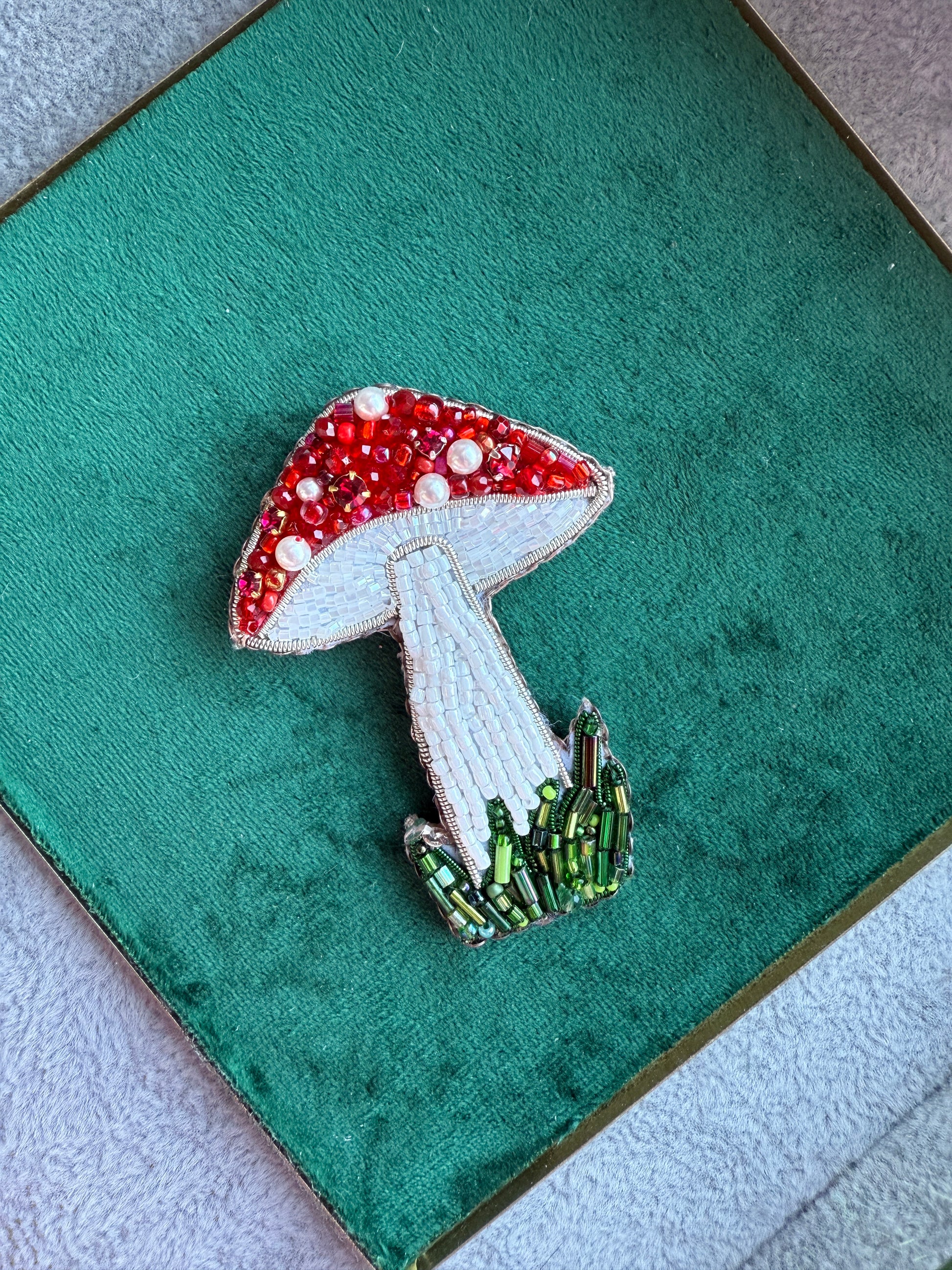 Red Mushroom Beaded Brooch