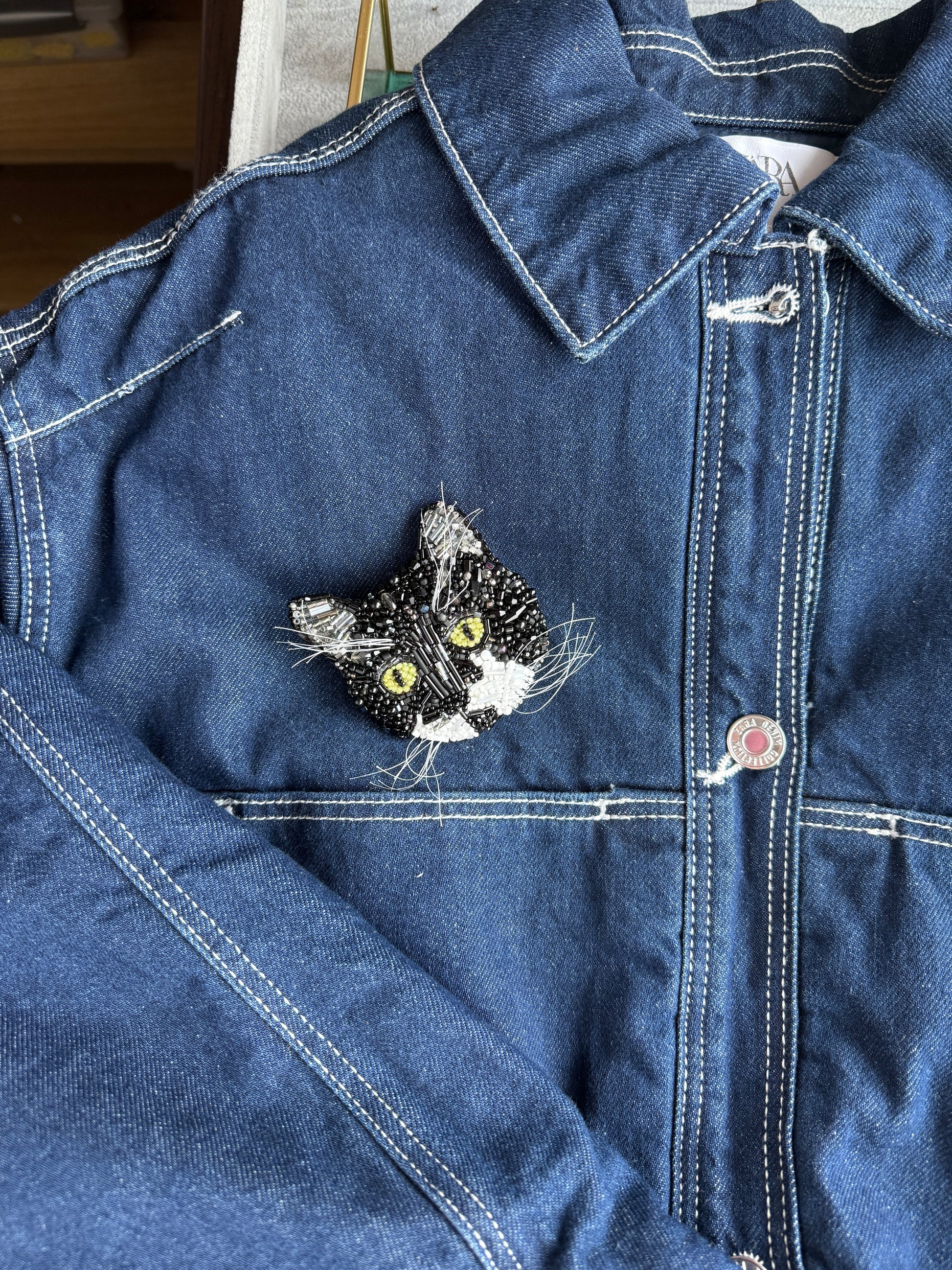 Custom Black Cat Portrait Brooch