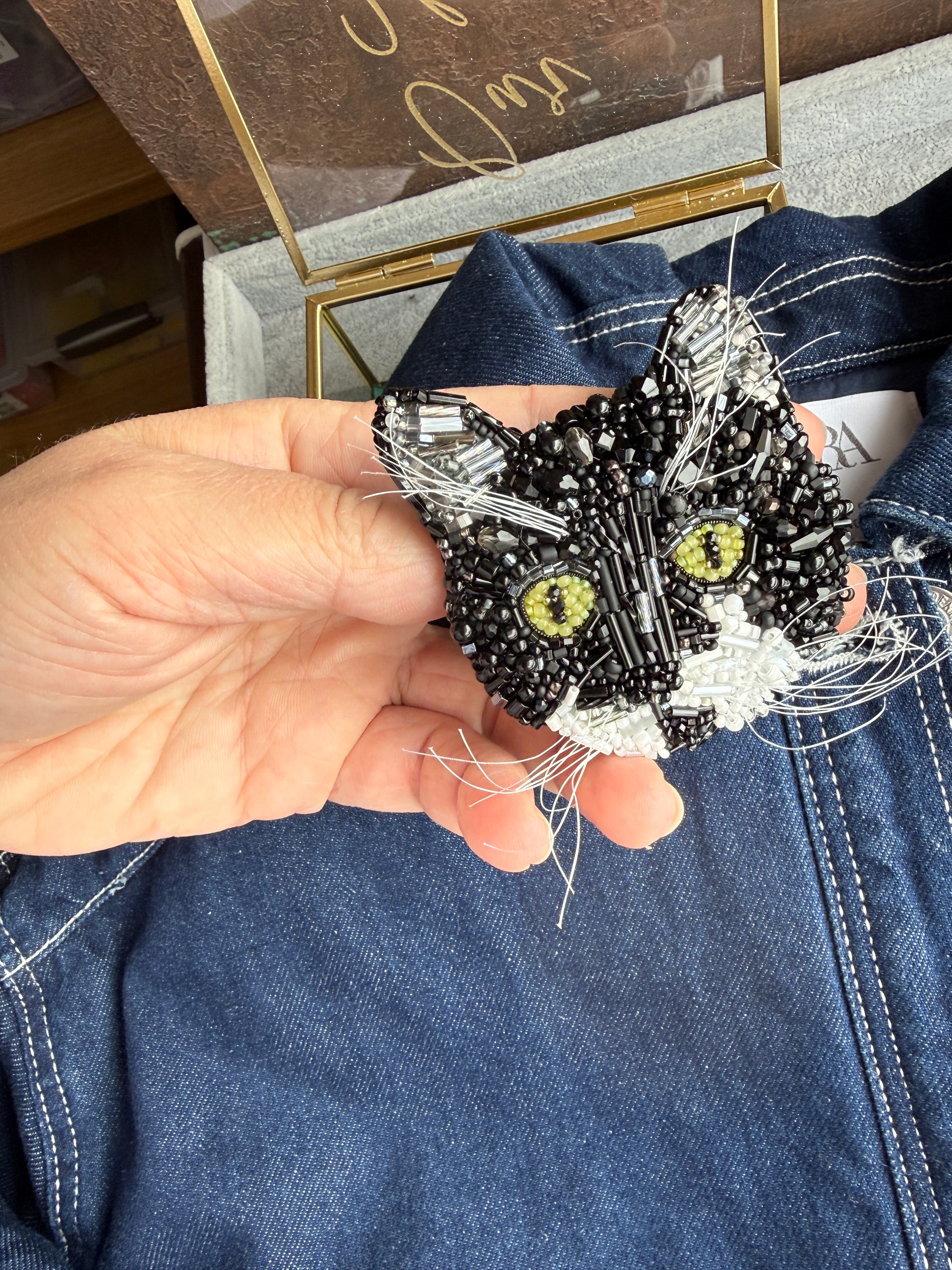 Custom Black Cat Portrait Brooch
