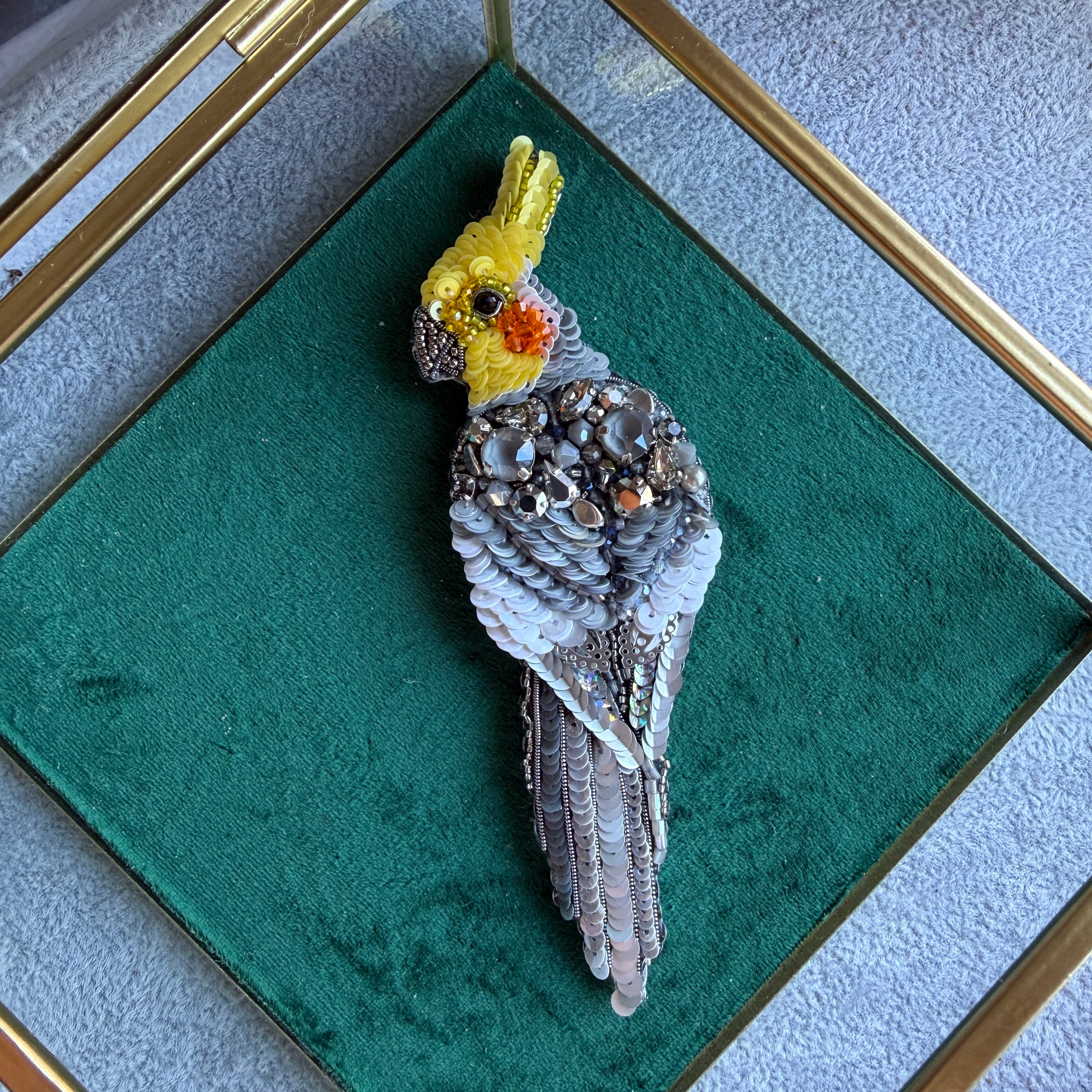 Yellow Cockatiel Beaded Brooch