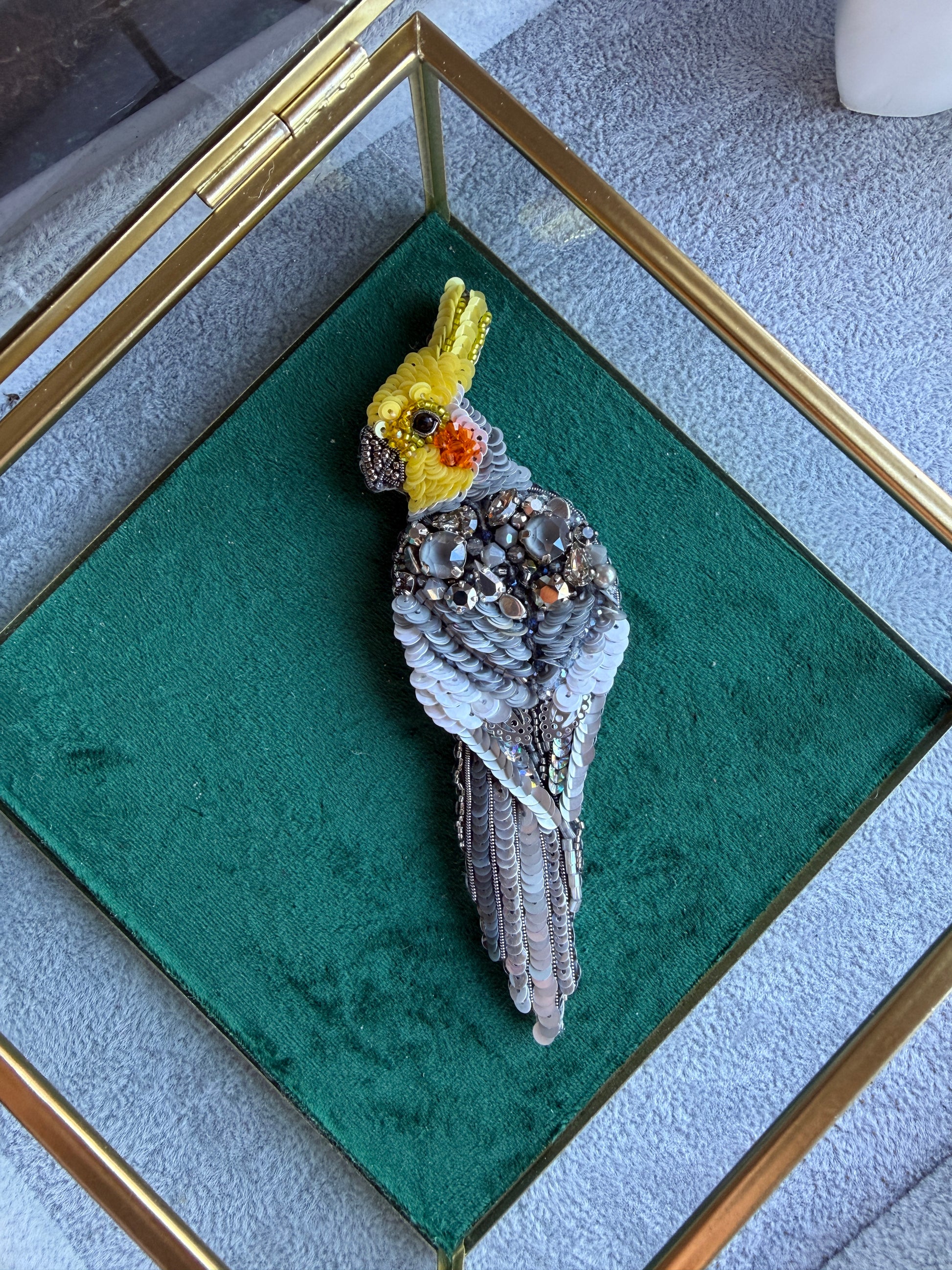 Yellow Cockatiel Beaded Brooch