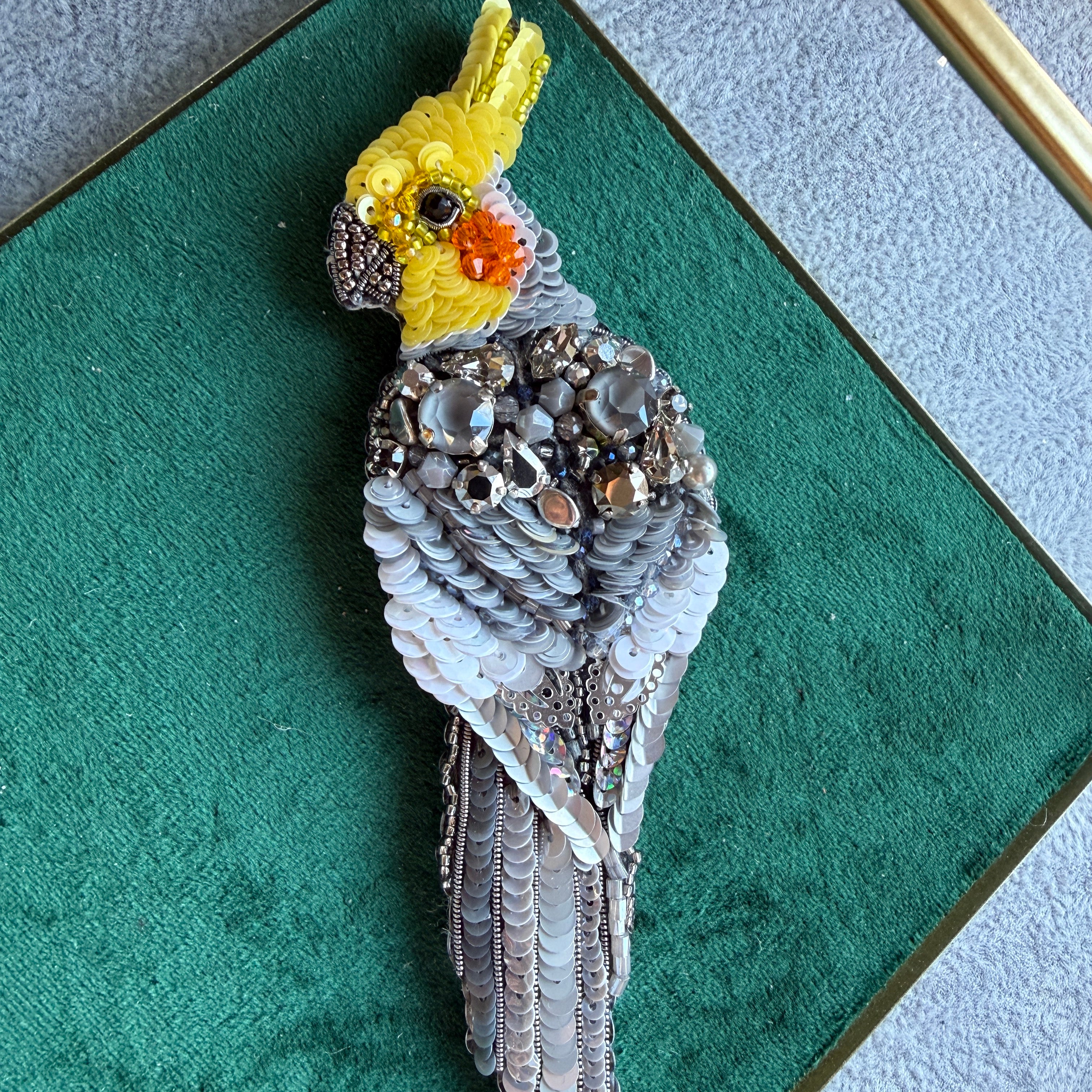 Yellow Cockatiel Beaded Brooch