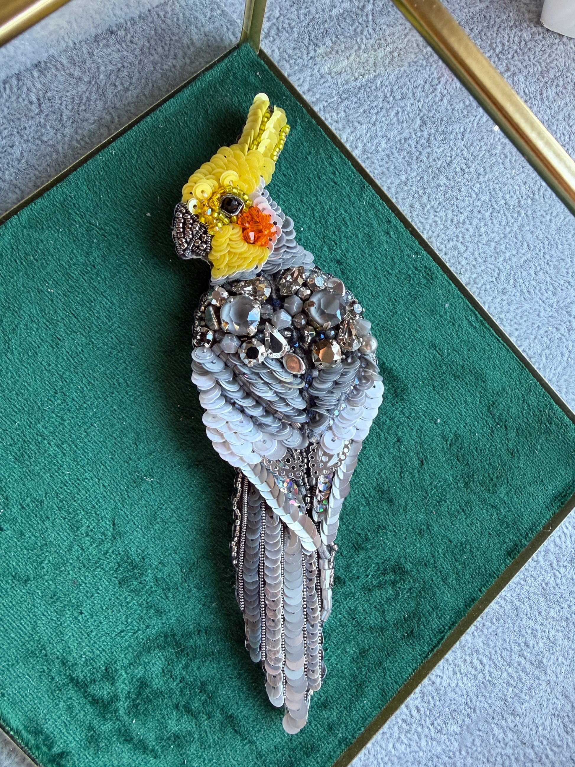 Yellow Cockatiel Beaded Brooch
