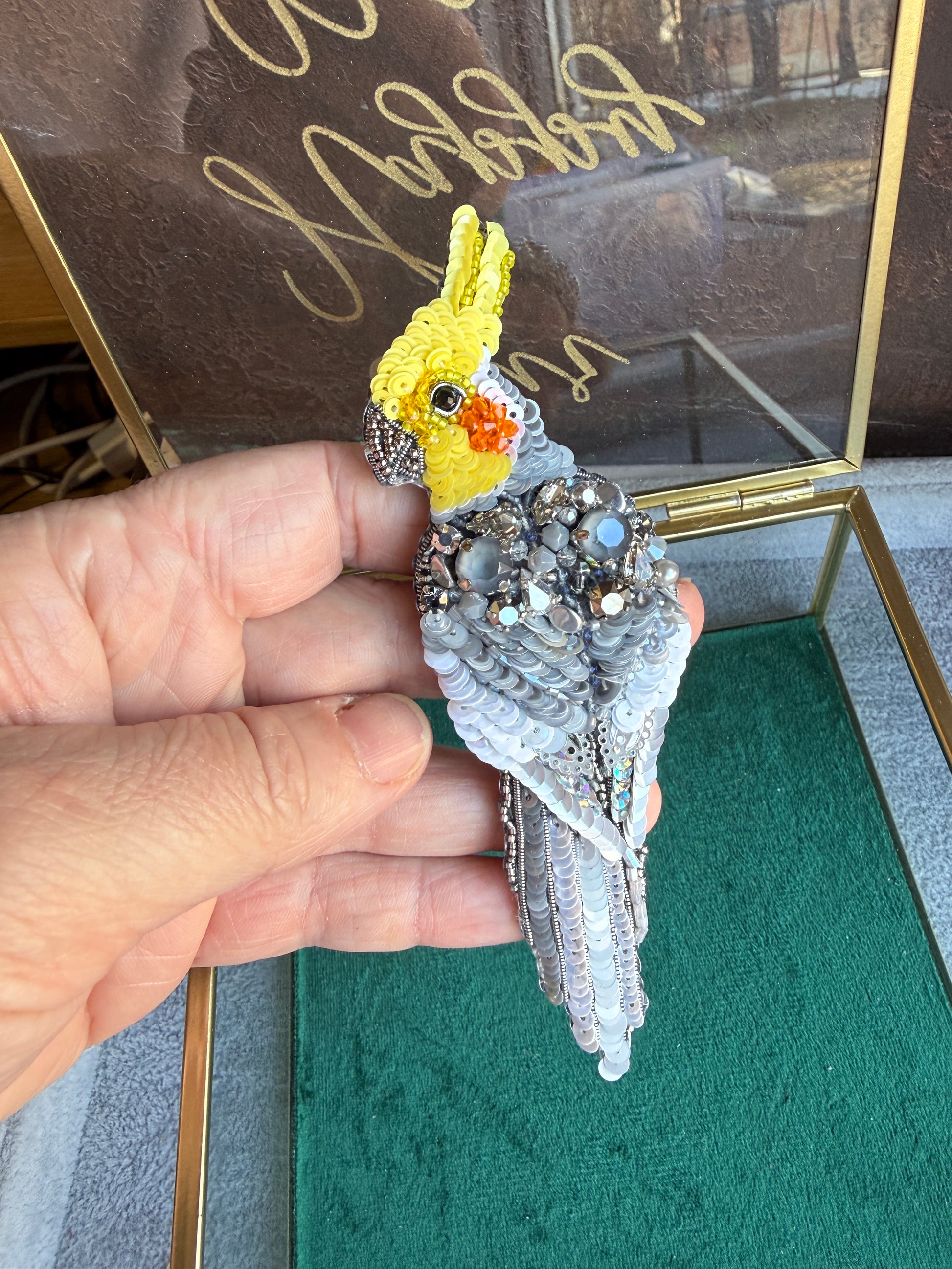 Yellow Cockatiel Beaded Brooch