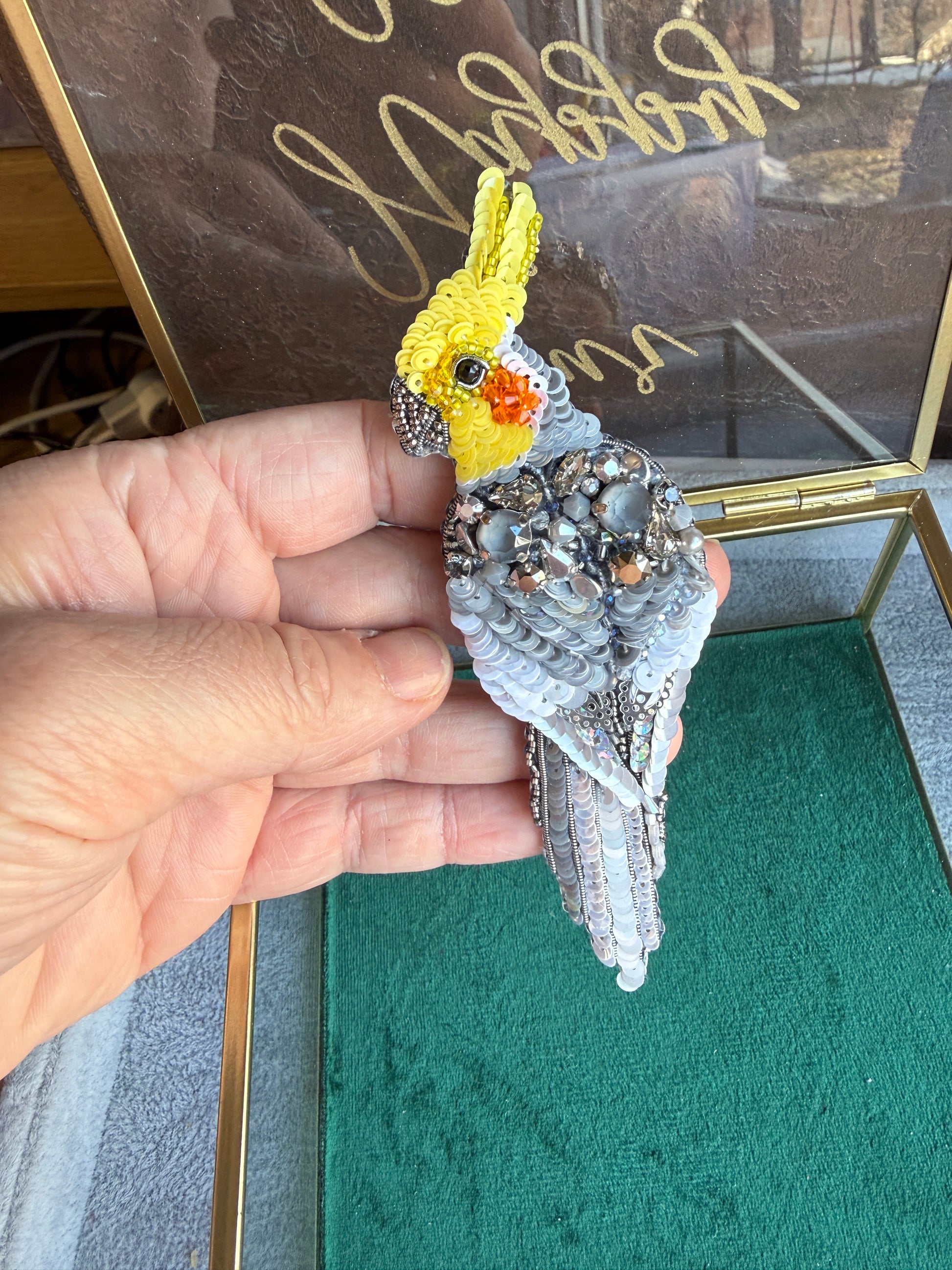 Yellow Cockatiel Beaded Brooch