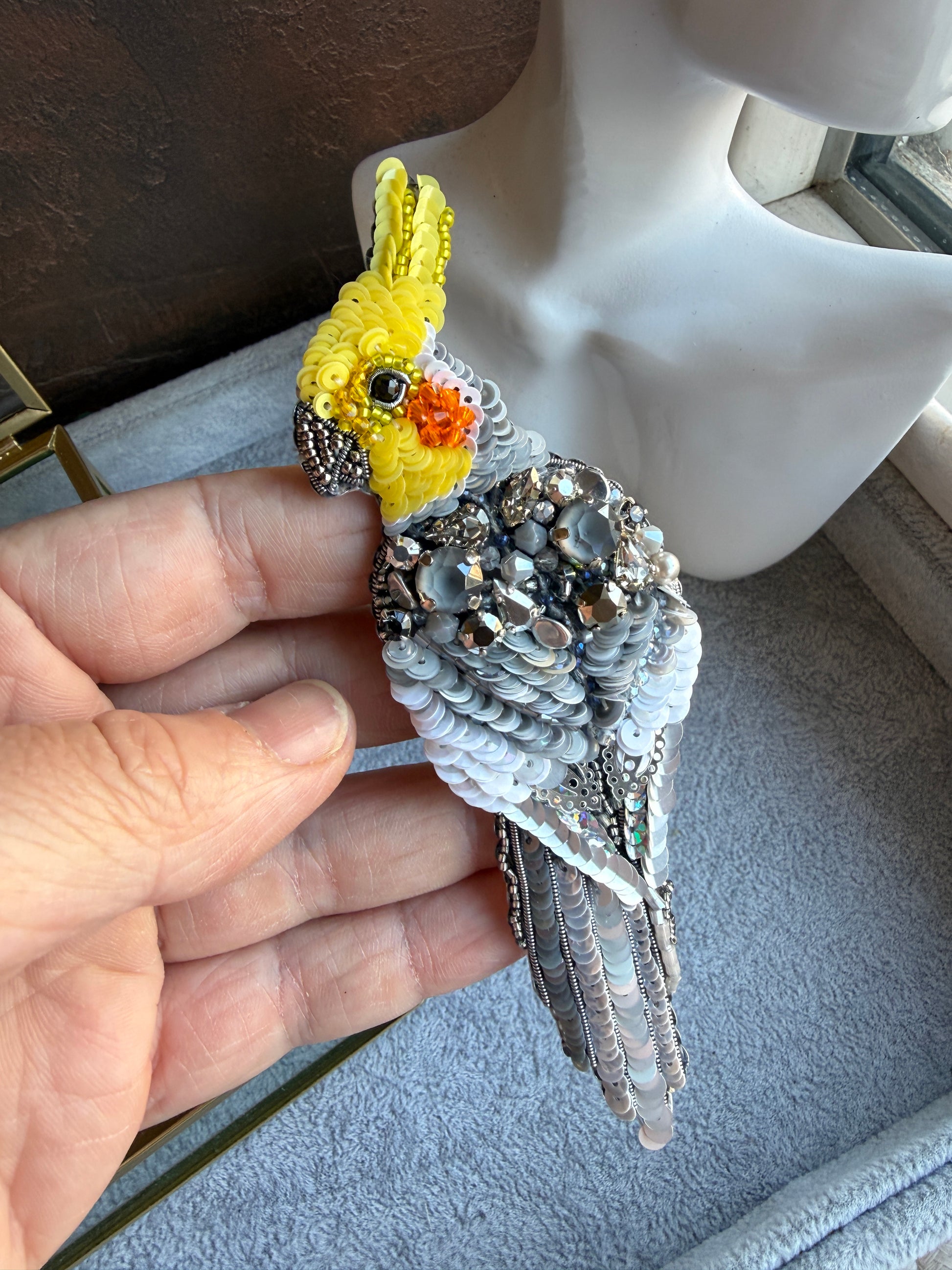 Yellow Cockatiel Beaded Brooch