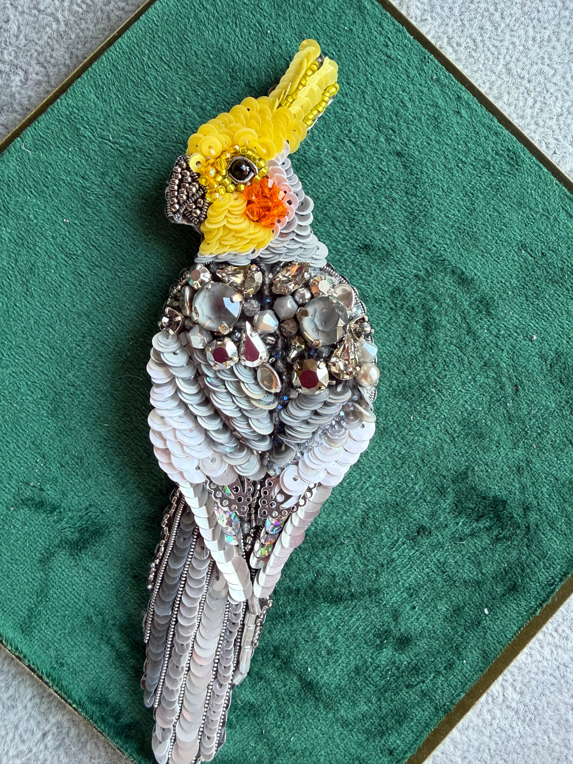 Yellow Cockatiel Beaded Brooch