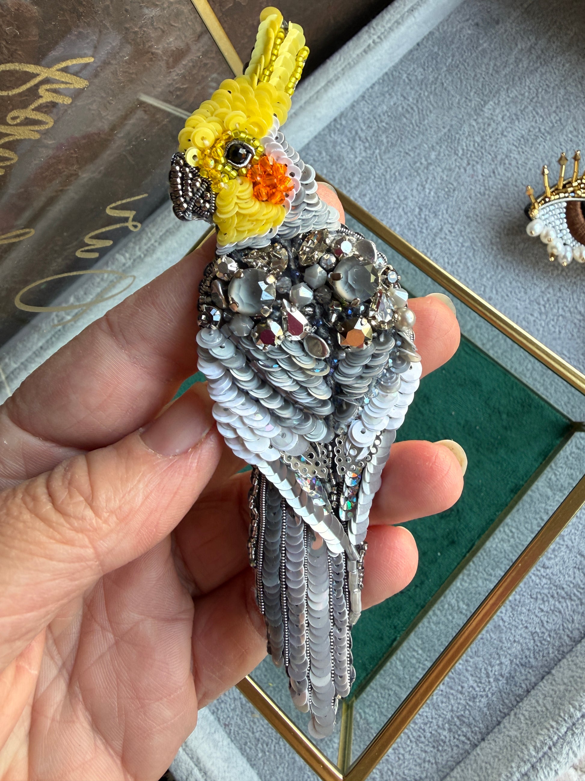 Yellow Cockatiel Beaded Brooch