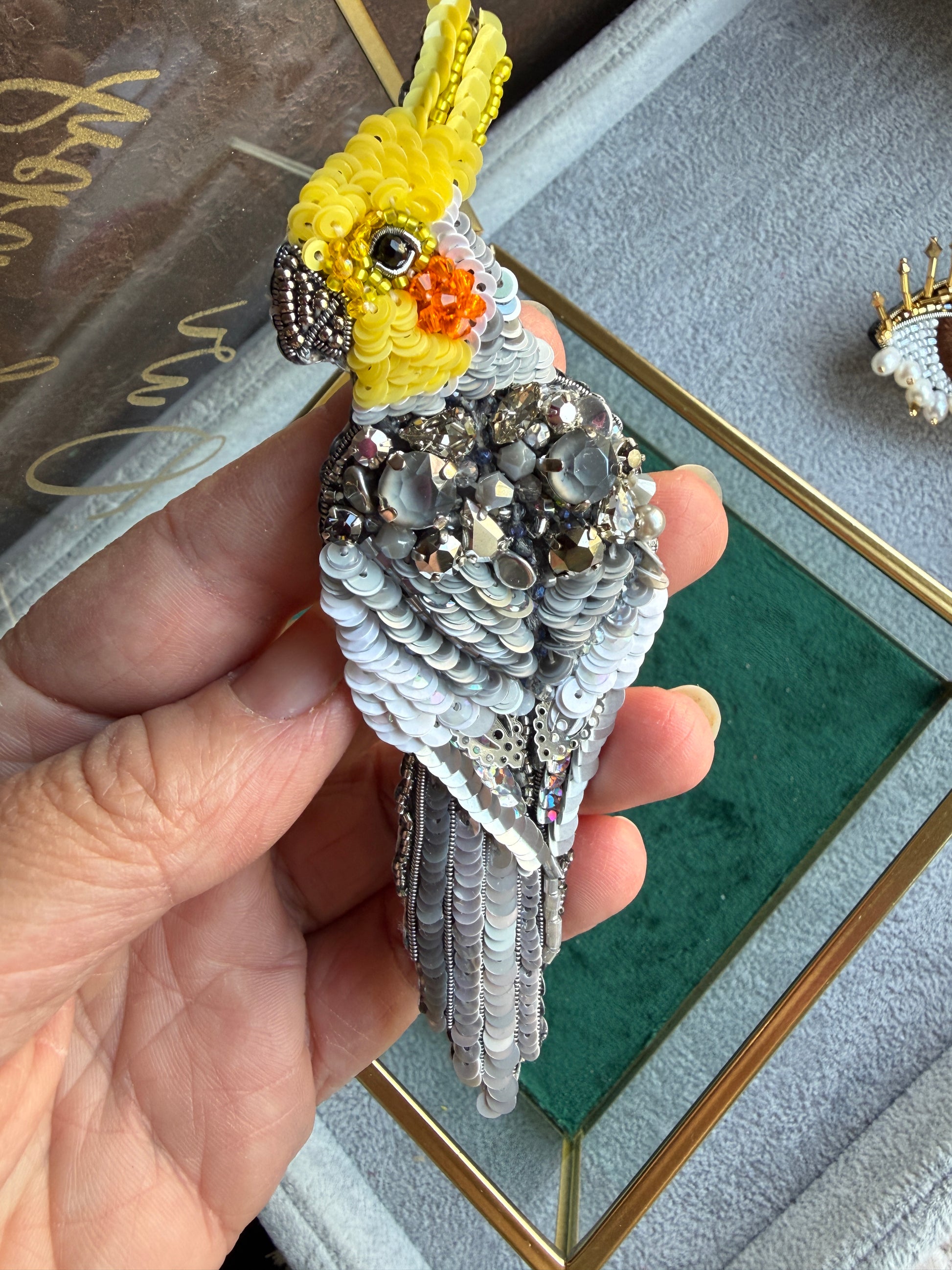 Yellow Cockatiel Beaded Brooch