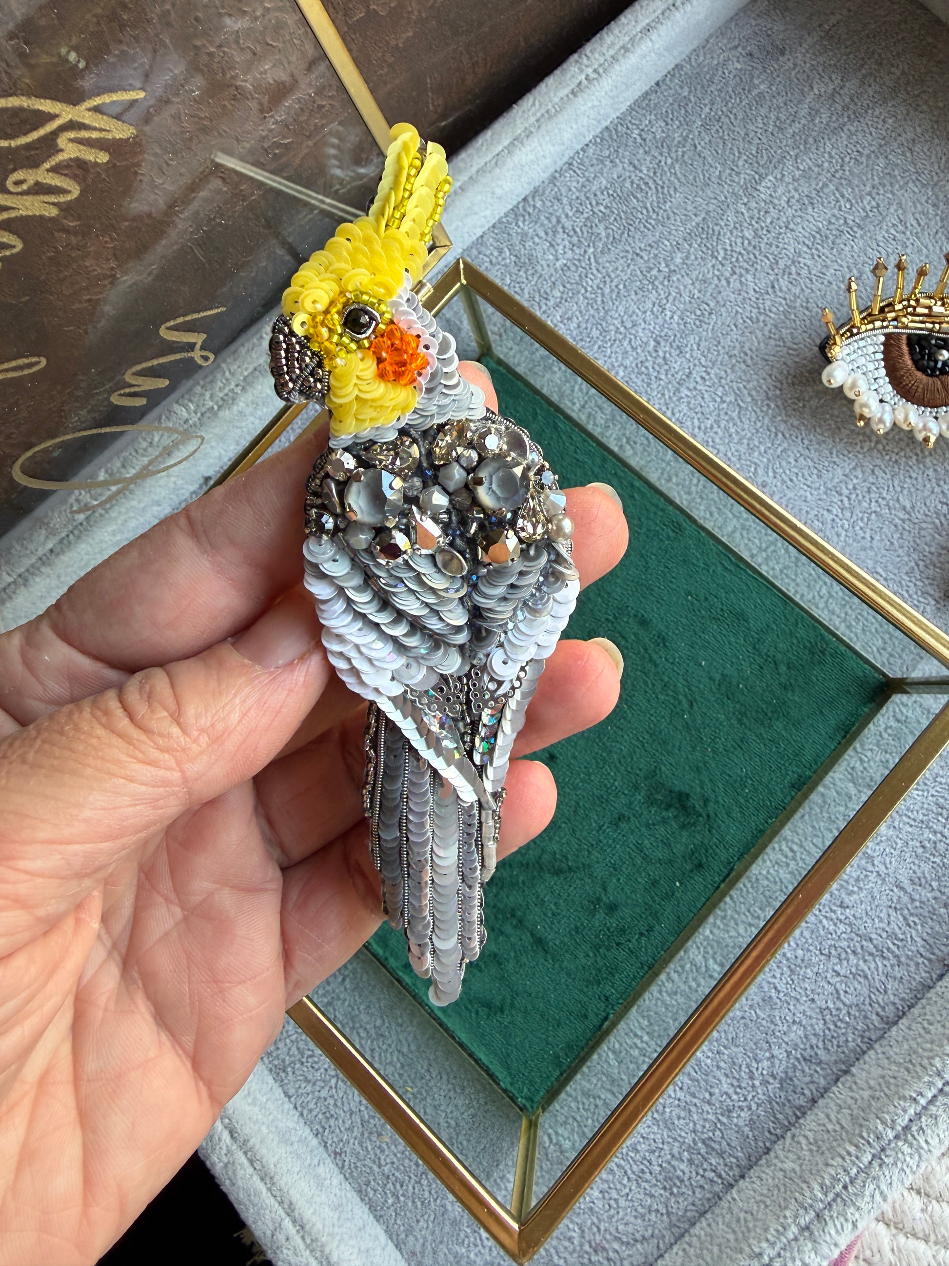 Yellow Cockatiel Beaded Brooch